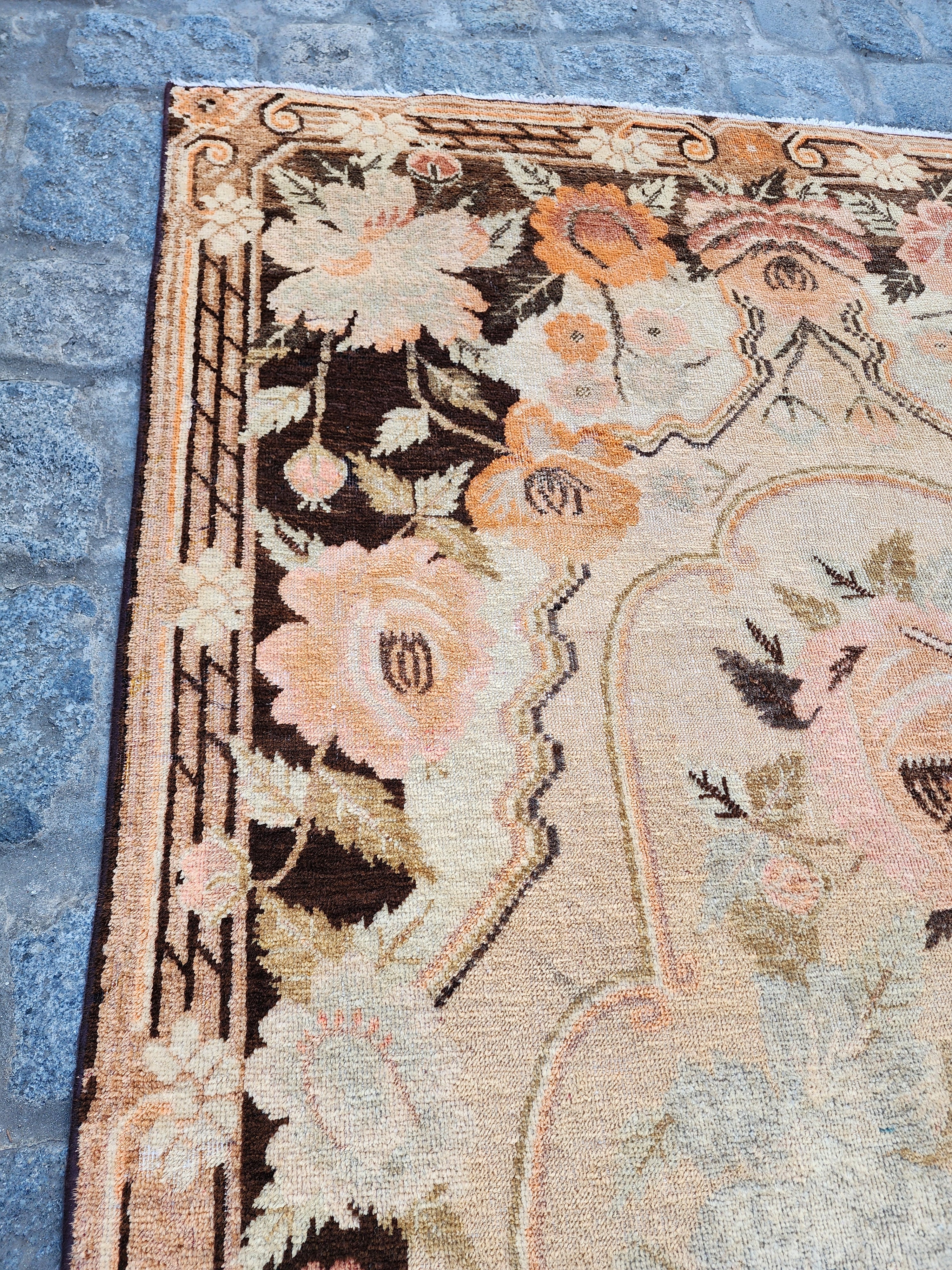 antique Turkish Area Rug — edge weave