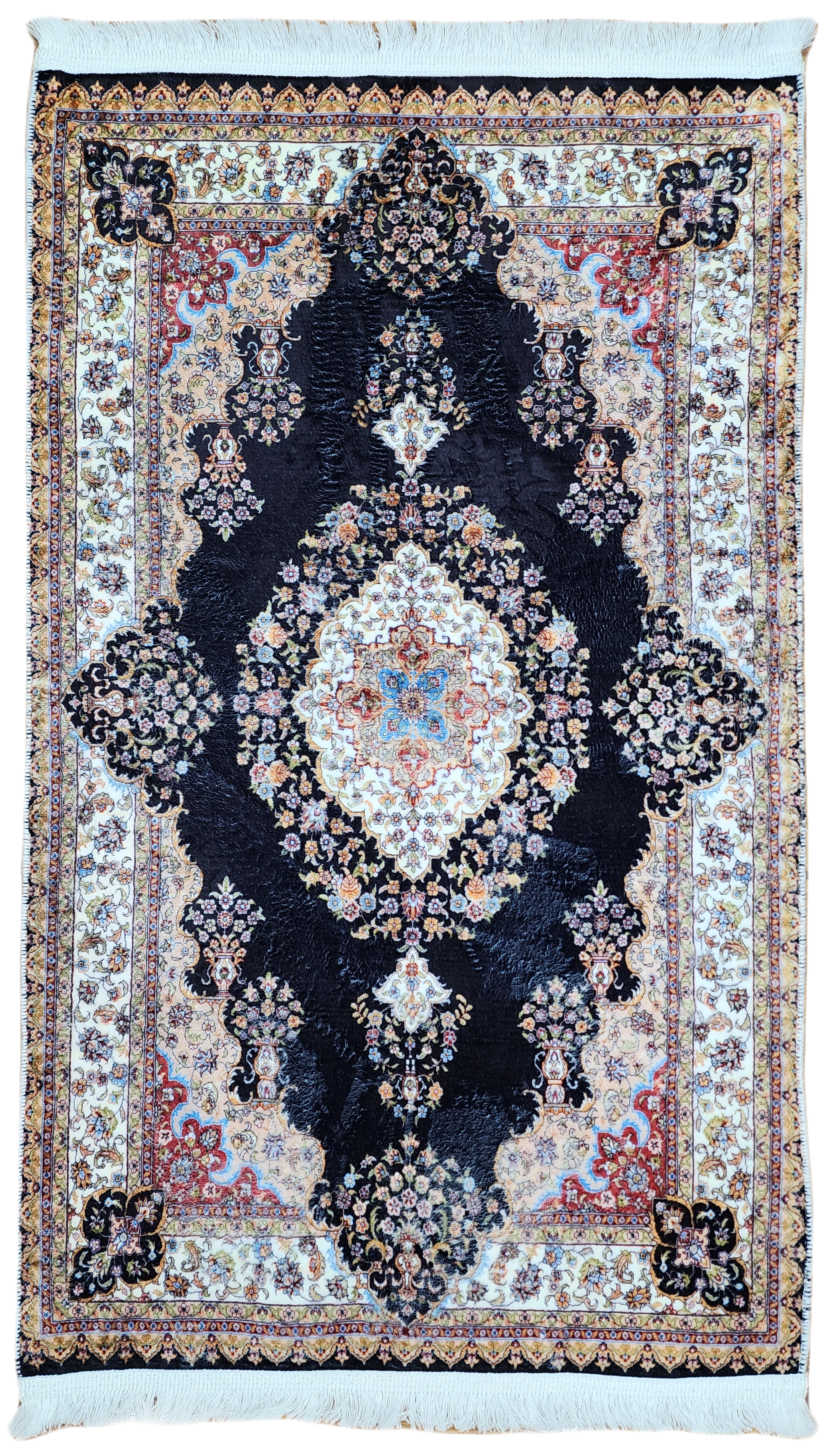 TURKISH BAMBOO SILK RUG, PERSIAN STYLE ORIENTAL VISCOSE SILK FLOOR RUG FOR HALL ENTRY LIVING ROOM OR BEDROOM 2 FT X 3 FT