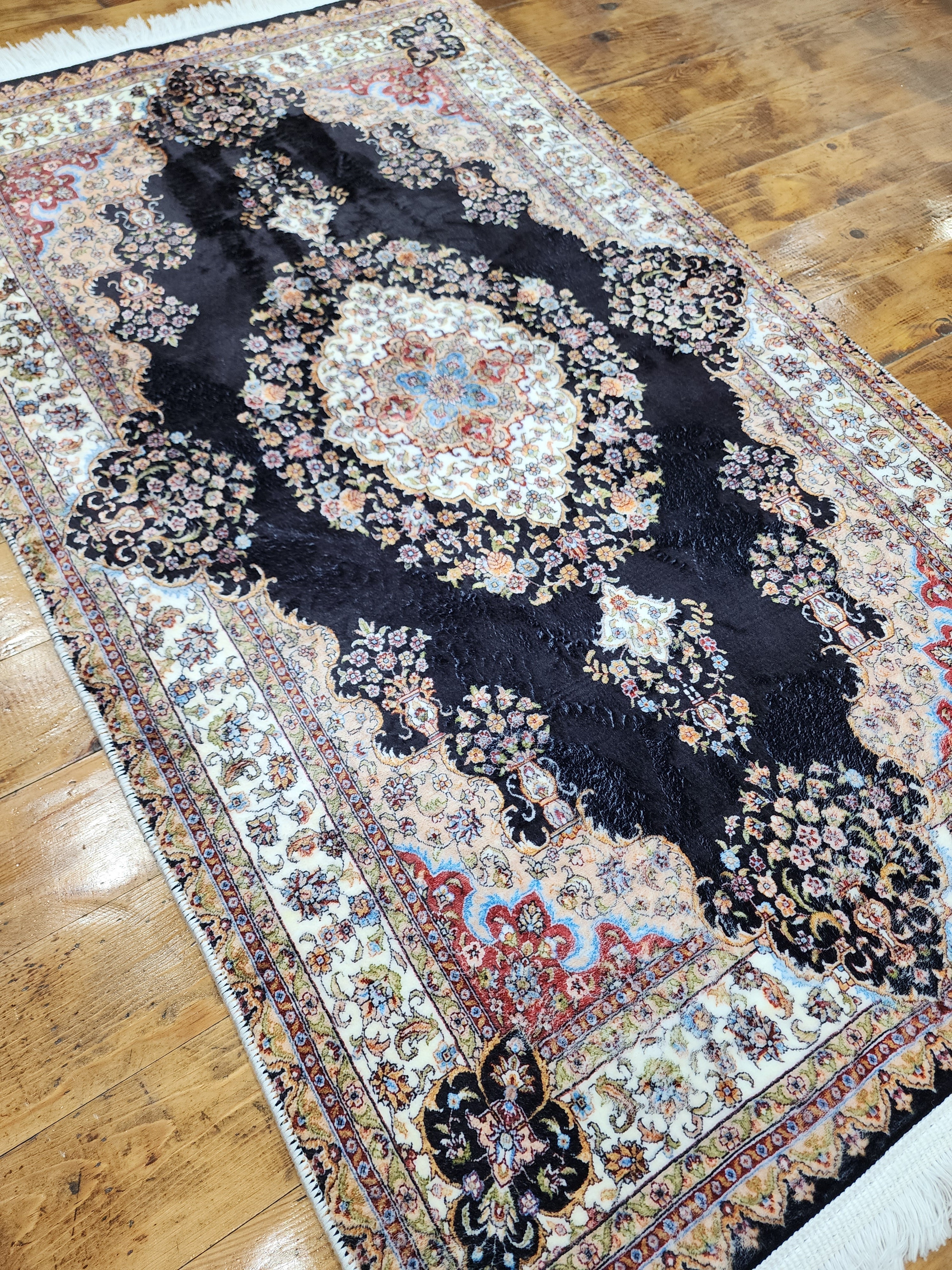 vintage Persian Silk Small Rug — detail texture