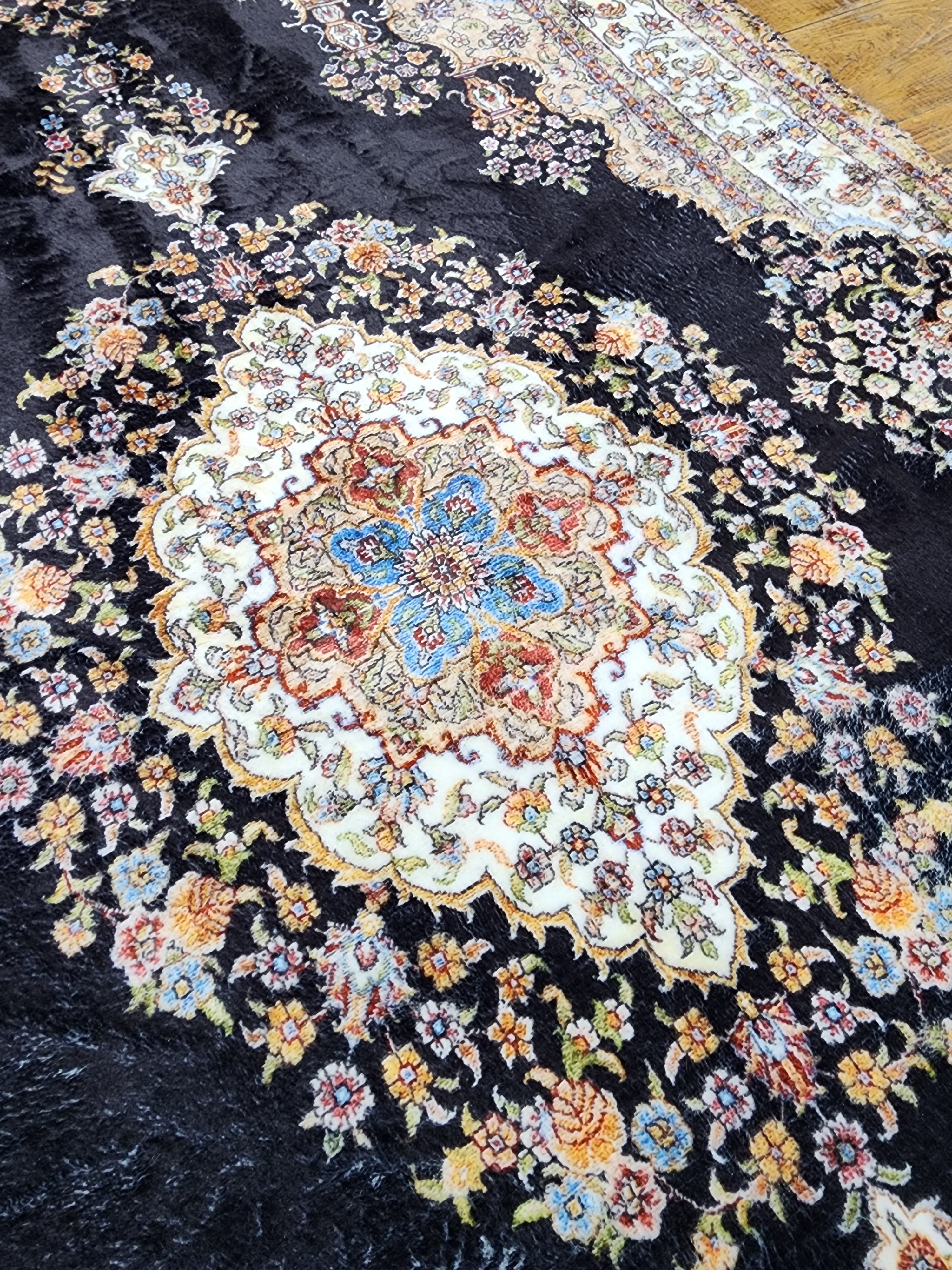 vintage Persian Silk Small Rug — pattern close-up