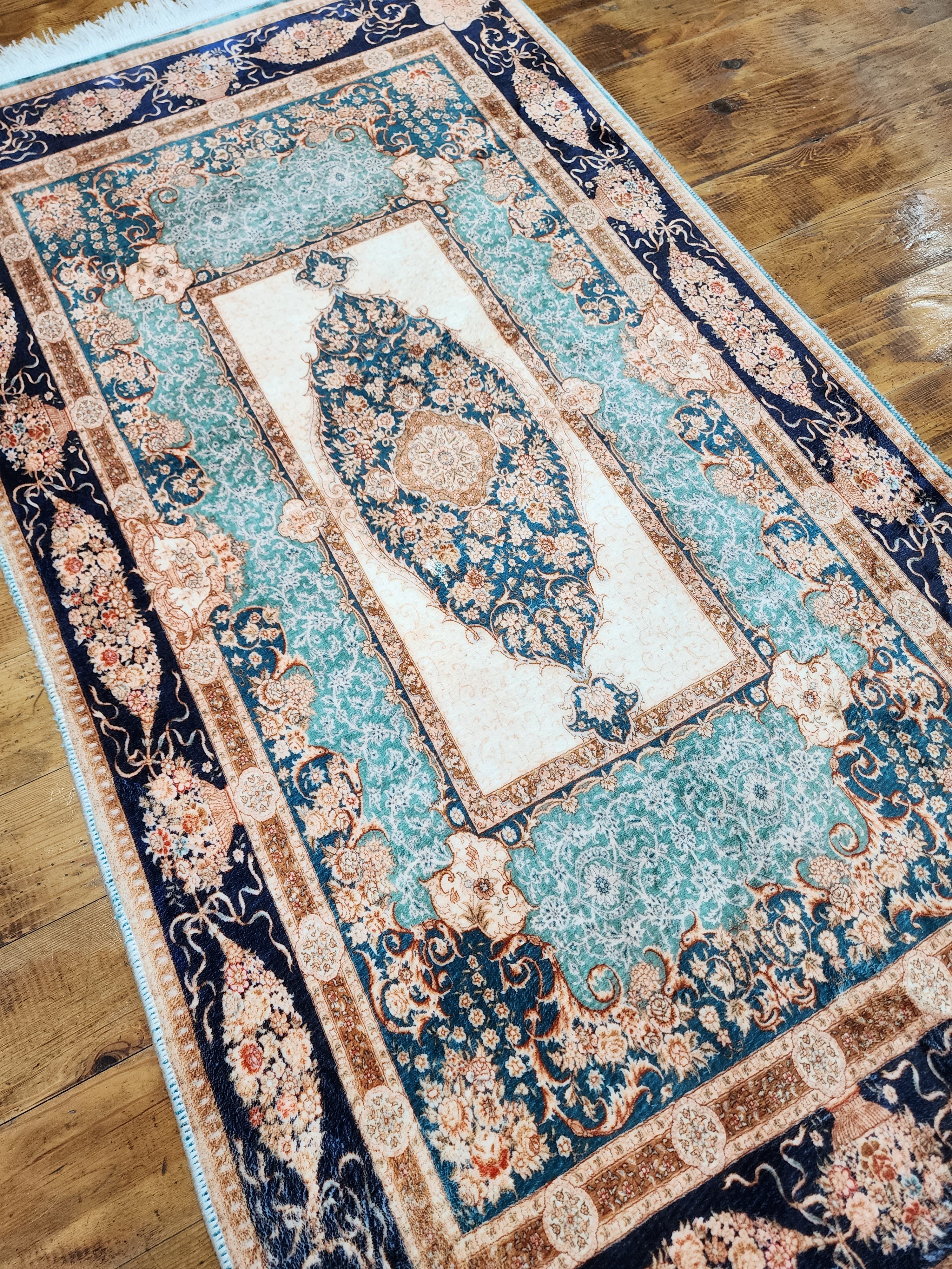 TAPIS TURC EN SOIE DE BAMBOU, TAPIS DE SOL EN SOIE VISCOSE ORIENTAL DE STYLE PERSAN POUR HALL ENTRÉE SALON OU CHAMBRE À COUCHER 2 PIEDS X 3 PIEDS