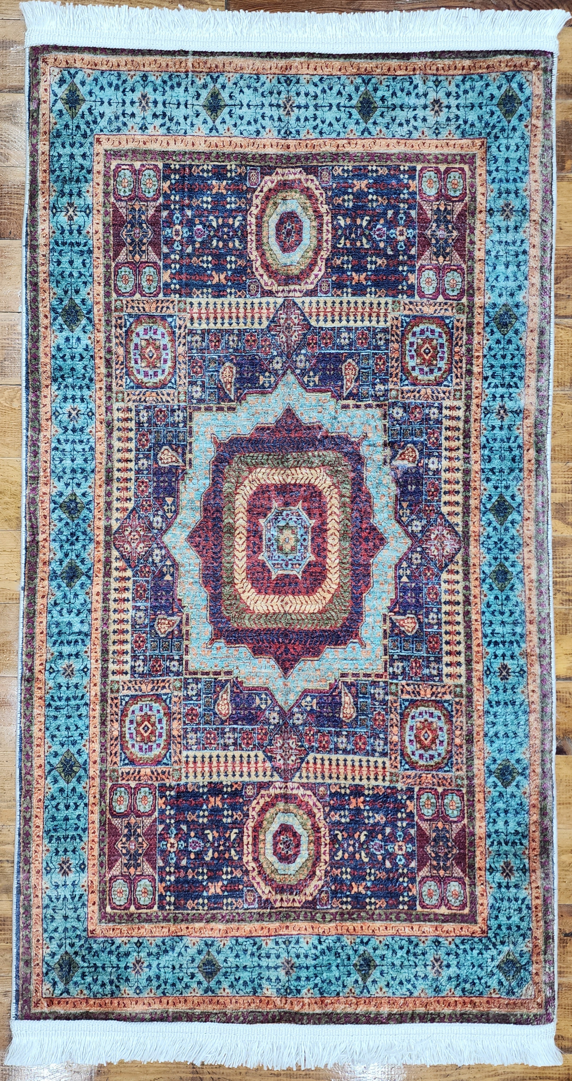TURKISH BAMBOO SILK RUG, PERSIAN STYLE ORIENTAL VISCOSE SILK FLOOR RUG FOR HALL ENTRY LIVING ROOM OR BEDROOM 2 FT X 3 FT