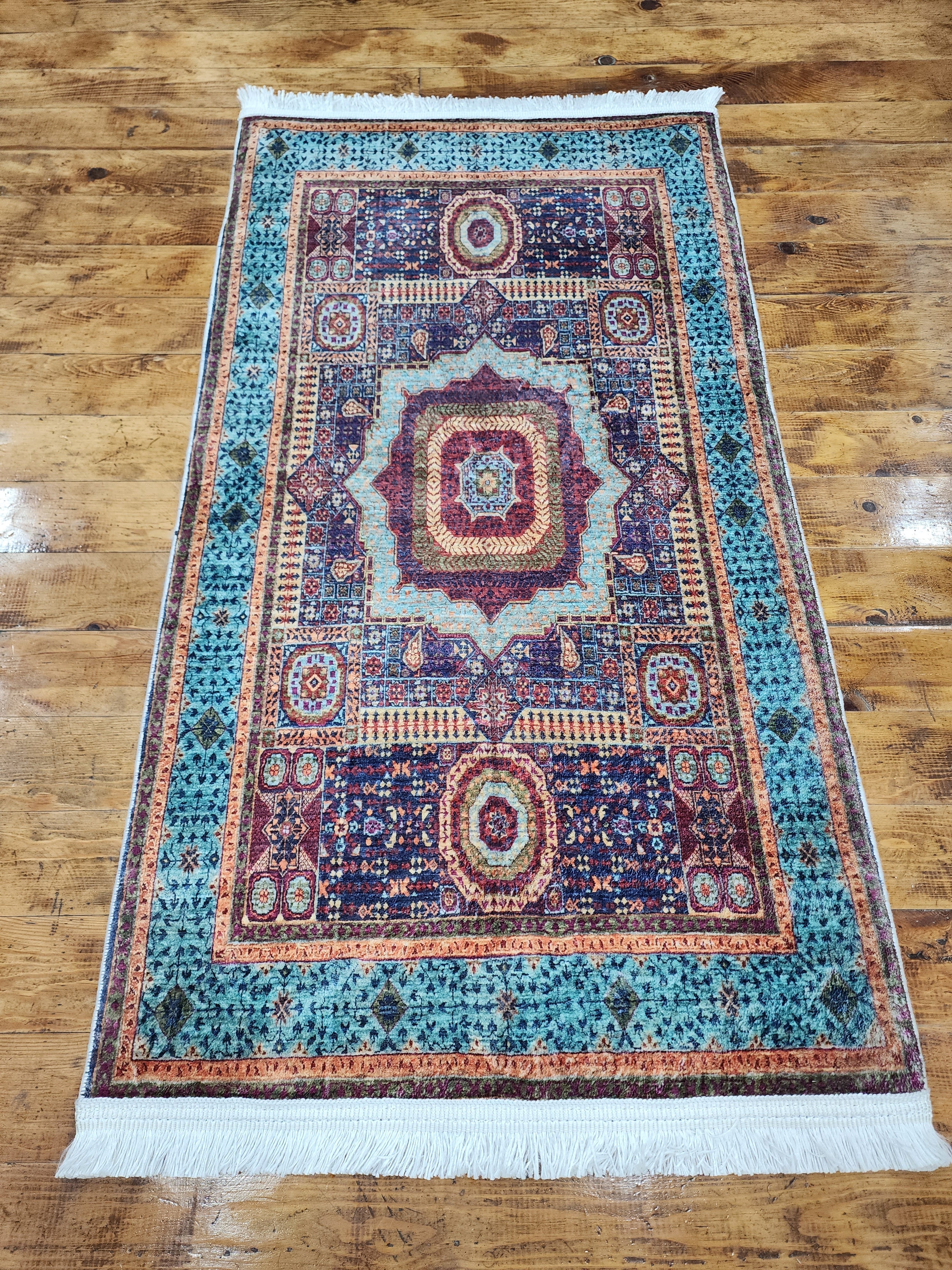 TURKISH BAMBOO SILK RUG, PERSIAN STYLE ORIENTAL VISCOSE SILK FLOOR RUG FOR HALL ENTRY LIVING ROOM OR BEDROOM 2 FT X 3 FT