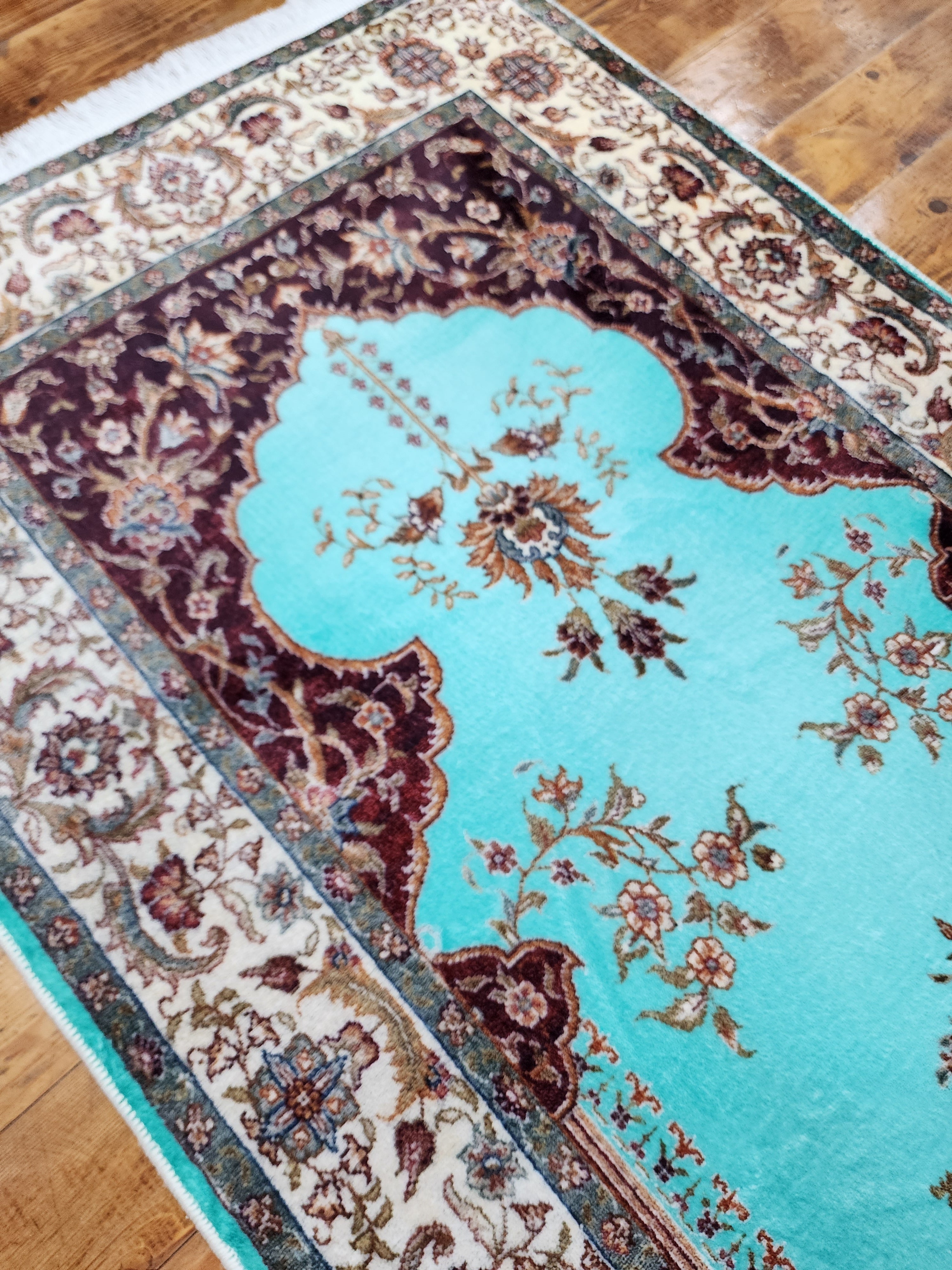 vintage Persian Silk Small Rug — pattern close-up