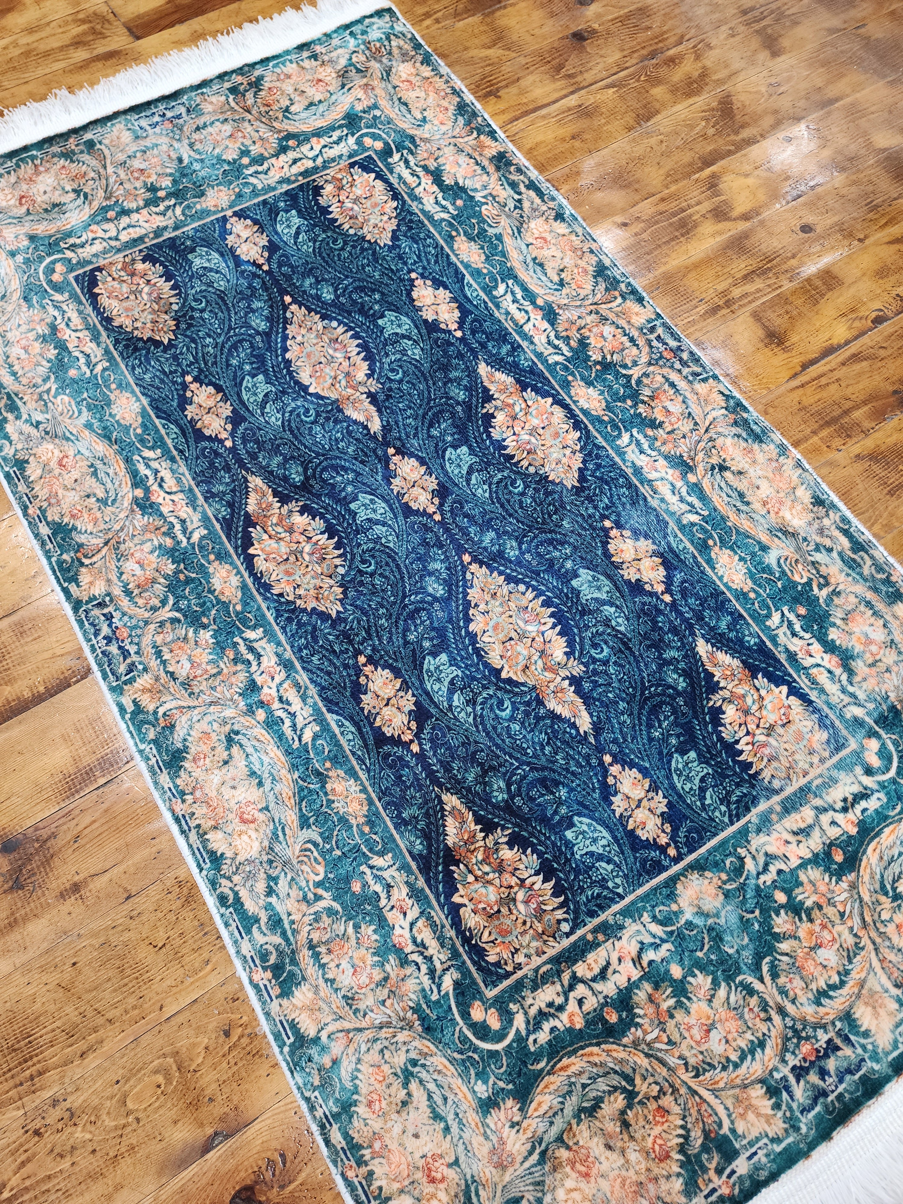 TAPIS TURC EN SOIE DE BAMBOU, TAPIS DE SOL EN SOIE VISCOSE ORIENTAL DE STYLE PERSAN POUR HALL ENTRÉE SALON OU CHAMBRE À COUCHER 2 PIEDS X 3 PIEDS