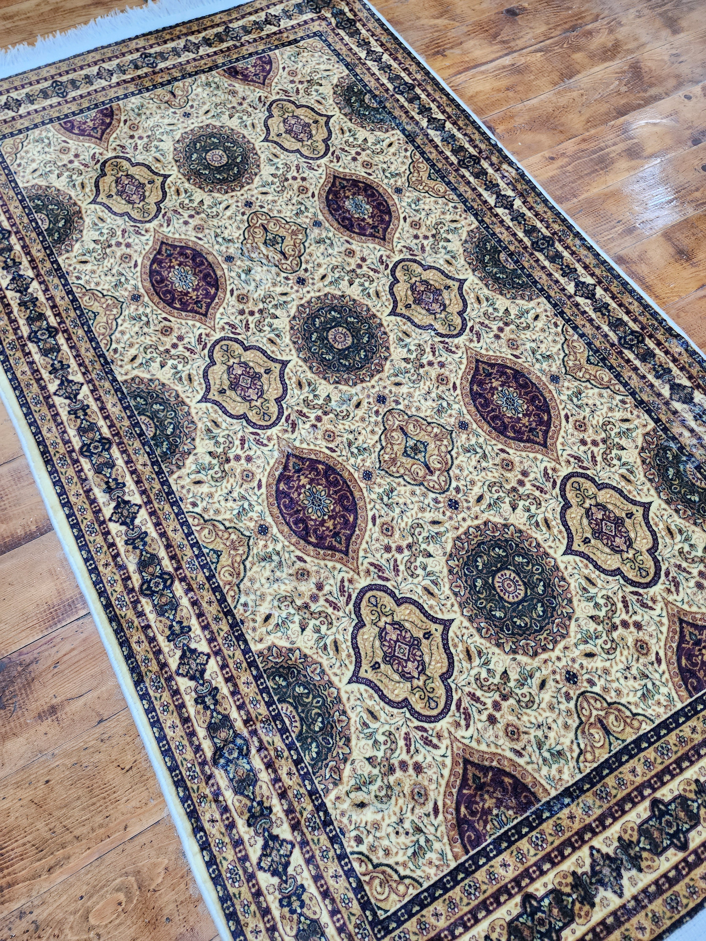 TAPIS TURC EN SOIE DE BAMBOU, TAPIS DE SOL EN SOIE VISCOSE ORIENTAL DE STYLE PERSAN POUR HALL ENTRÉE SALON OU CHAMBRE À COUCHER 2 PIEDS X 3 PIEDS