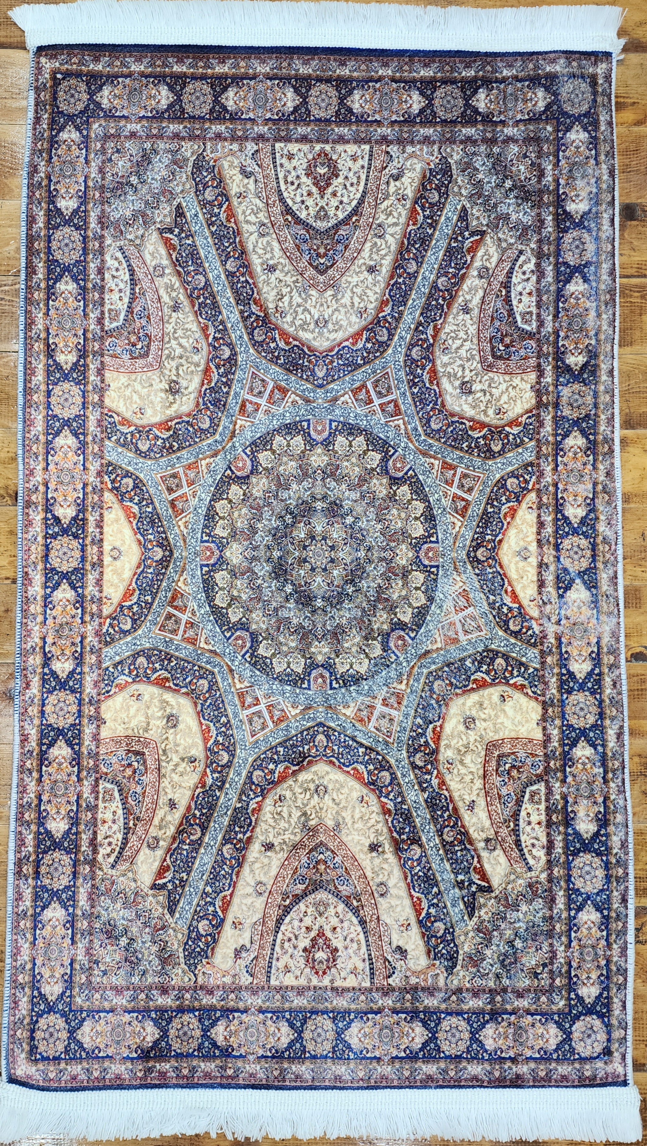 TURKISH BAMBOO SILK RUG, PERSIAN STYLE ORIENTAL VISCOSE SILK FLOOR RUG FOR HALL ENTRY LIVING ROOM OR BEDROOM 2 FT X 3 FT