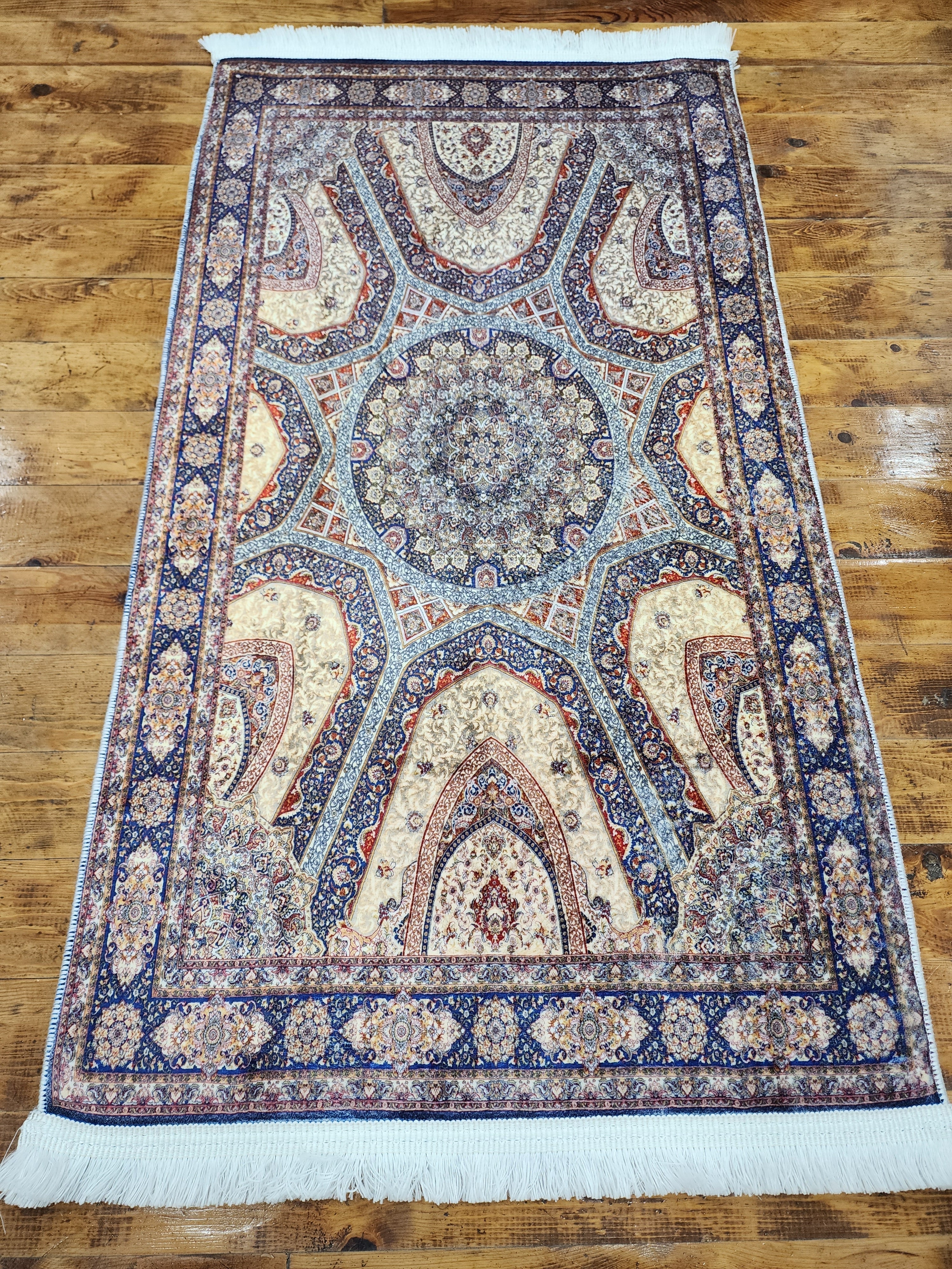 TURKISH BAMBOO SILK RUG, PERSIAN STYLE ORIENTAL VISCOSE SILK FLOOR RUG FOR HALL ENTRY LIVING ROOM OR BEDROOM 2 FT X 3 FT