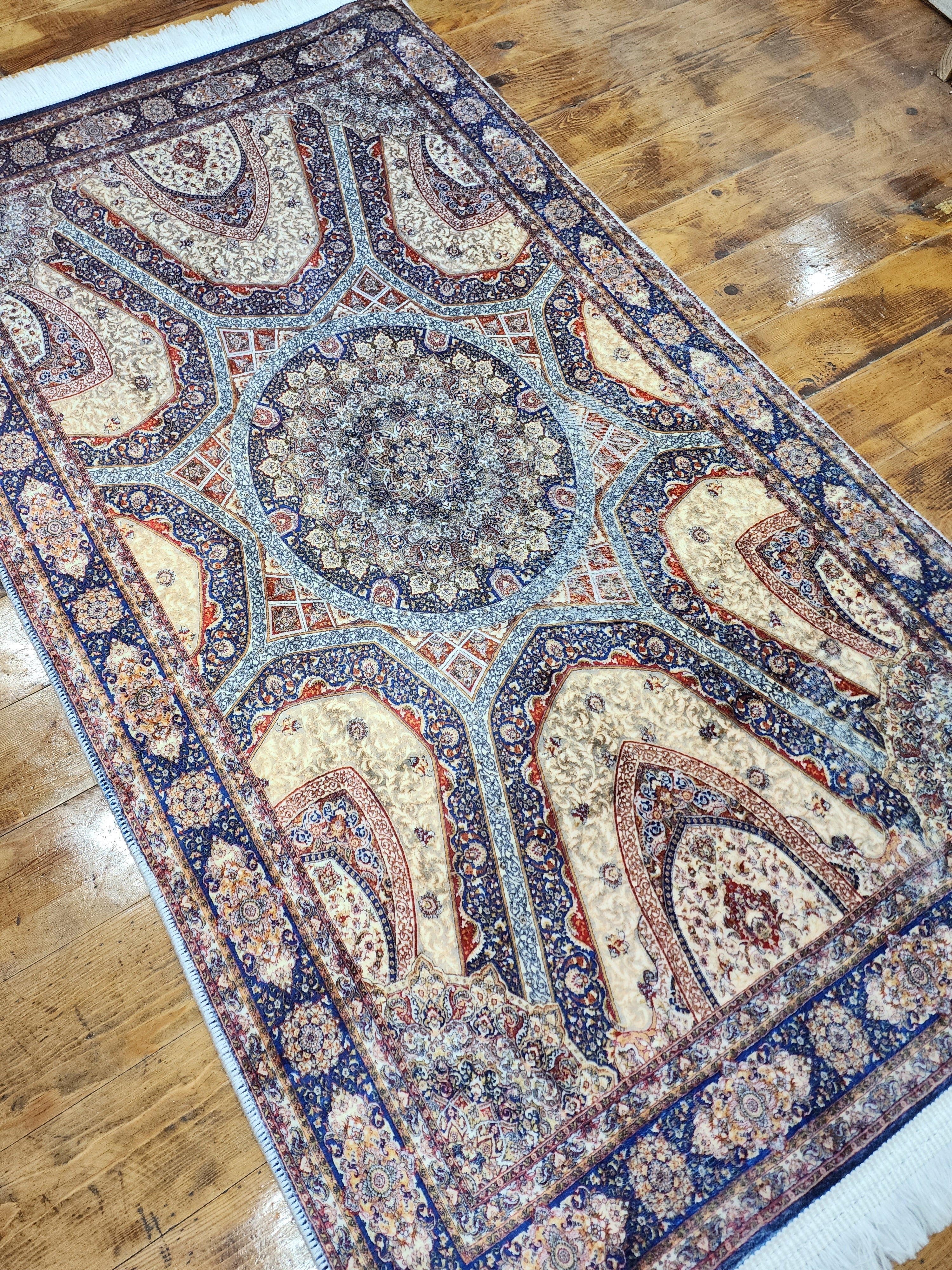 vintage Persian Silk Small Rug — detail texture