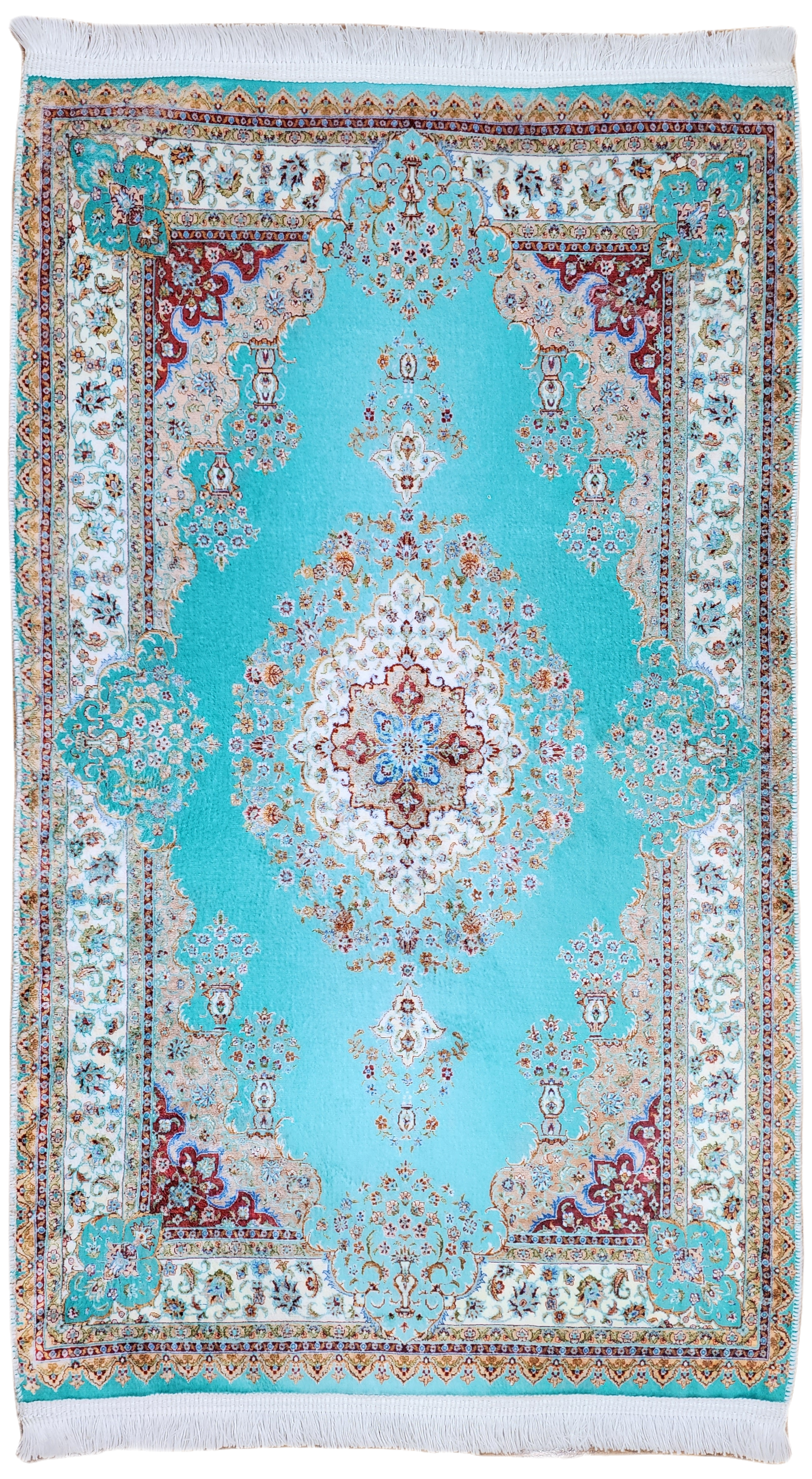 TURKISH BAMBOO SILK RUG, PERSIAN STYLE ORIENTAL VISCOSE SILK FLOOR RUG FOR HALL ENTRY LIVING ROOM OR BEDROOM 2 FT X 3 FT
