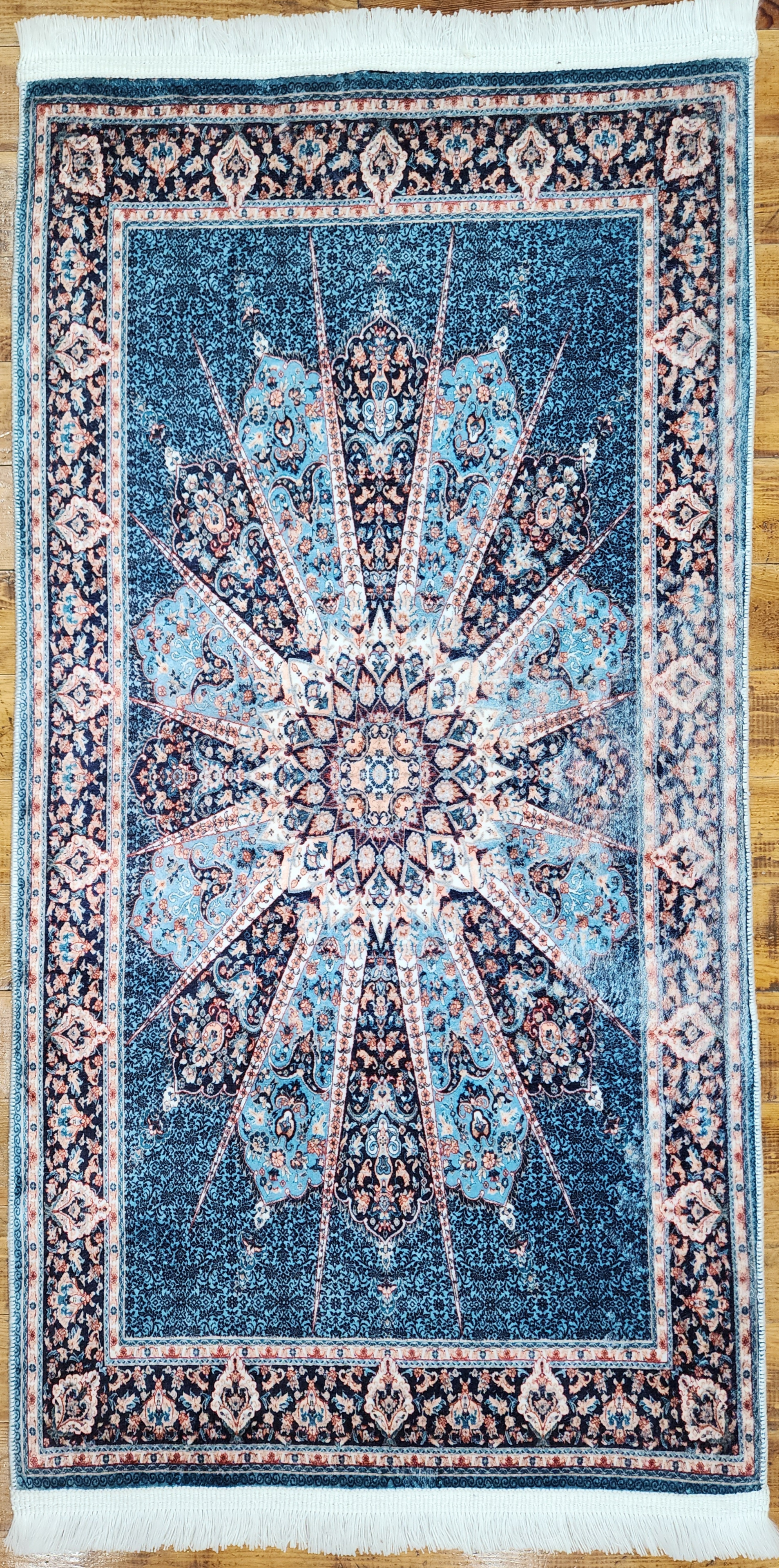 TURKISH BAMBOO SILK RUG, PERSIAN STYLE ORIENTAL VISCOSE SILK FLOOR RUG FOR HALL ENTRY LIVING ROOM OR BEDROOM 2 FT X 3 FT