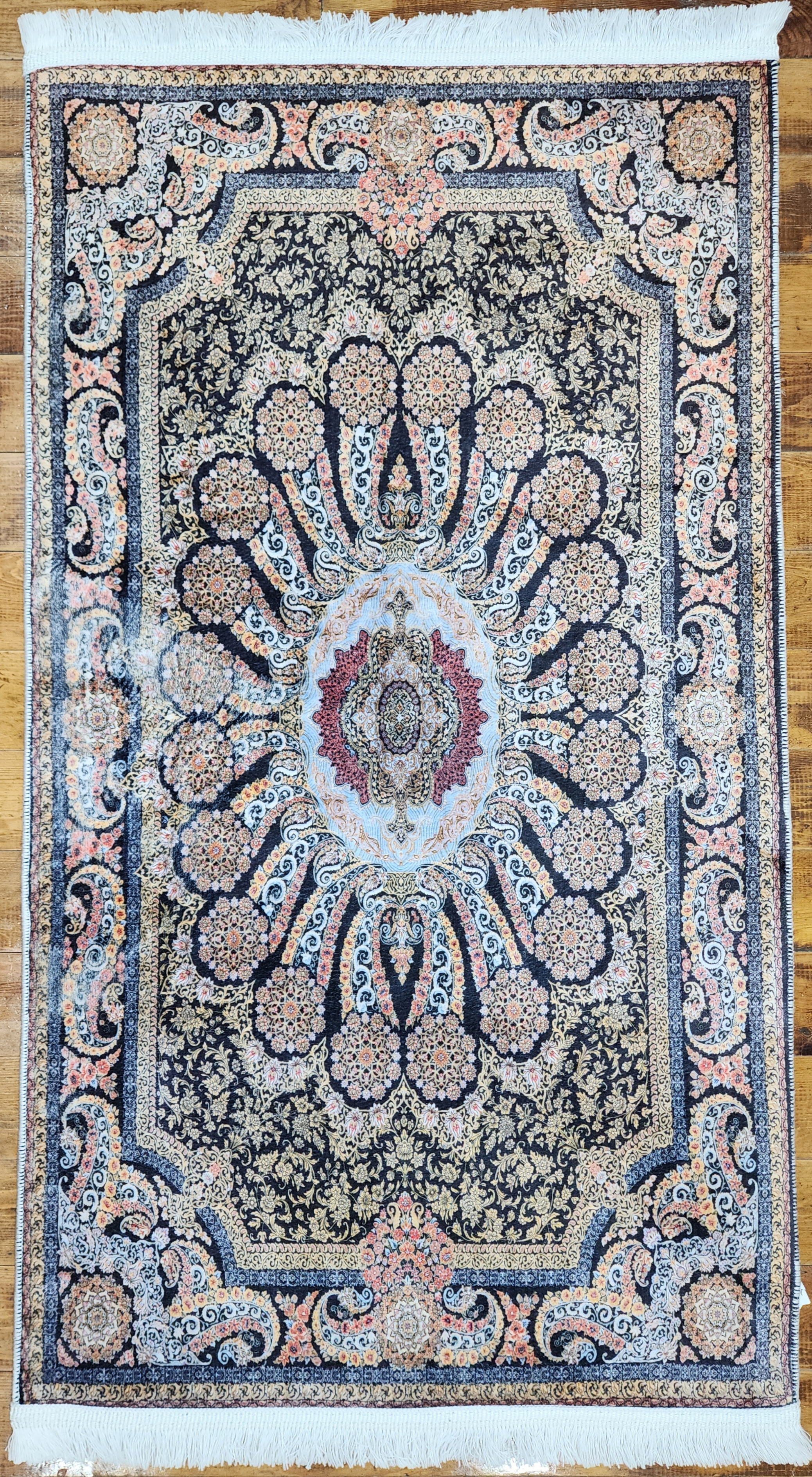 TURKISH BAMBOO SILK RUG, PERSIAN STYLE ORIENTAL VISCOSE SILK FLOOR RUG FOR HALL ENTRY LIVING ROOM OR BEDROOM 2 FT X 3 FT