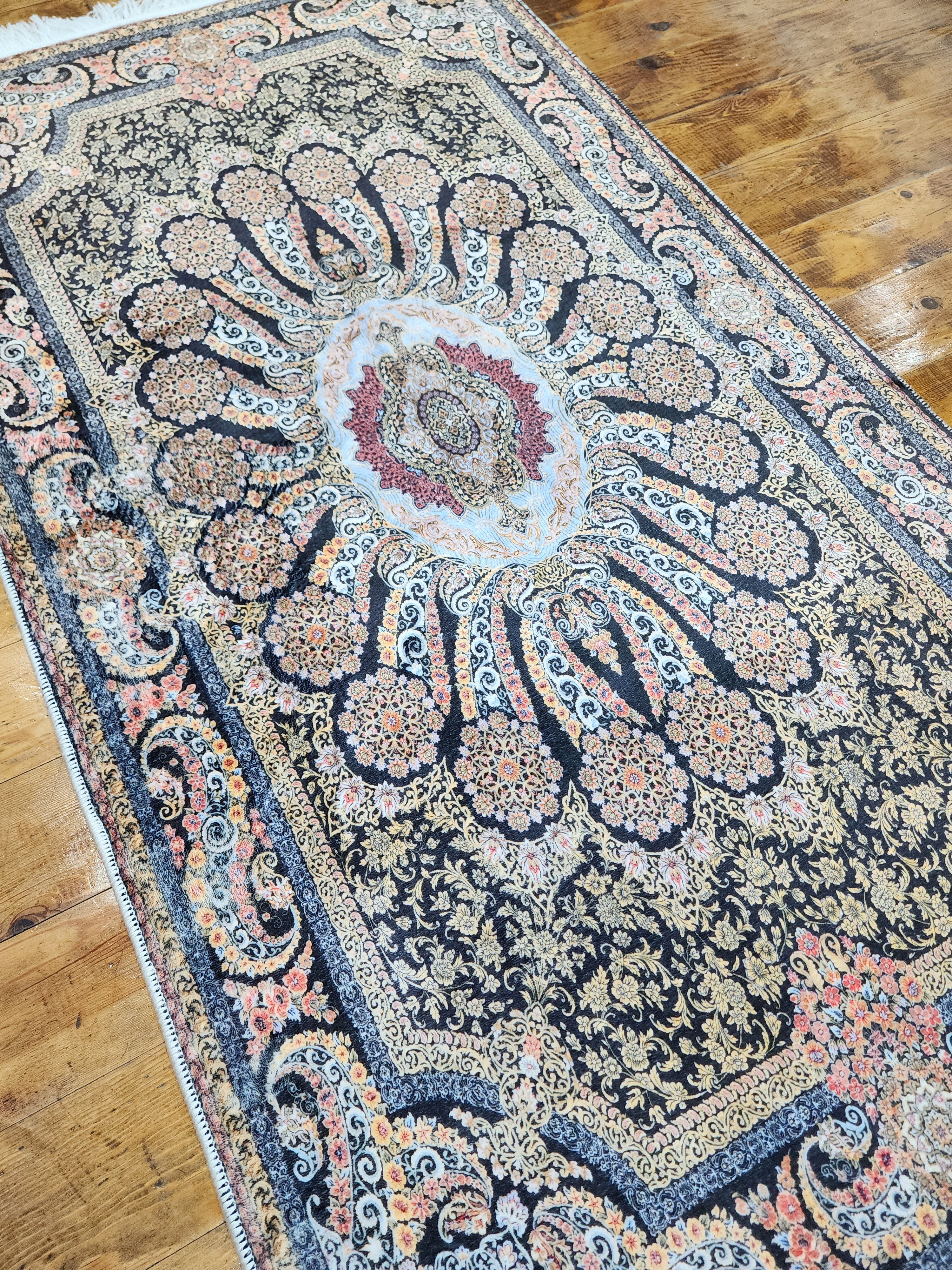 TAPIS TURC EN SOIE DE BAMBOU, TAPIS DE SOL EN SOIE VISCOSE ORIENTAL DE STYLE PERSAN POUR HALL ENTRÉE SALON OU CHAMBRE À COUCHER 2 PIEDS X 3 PIEDS