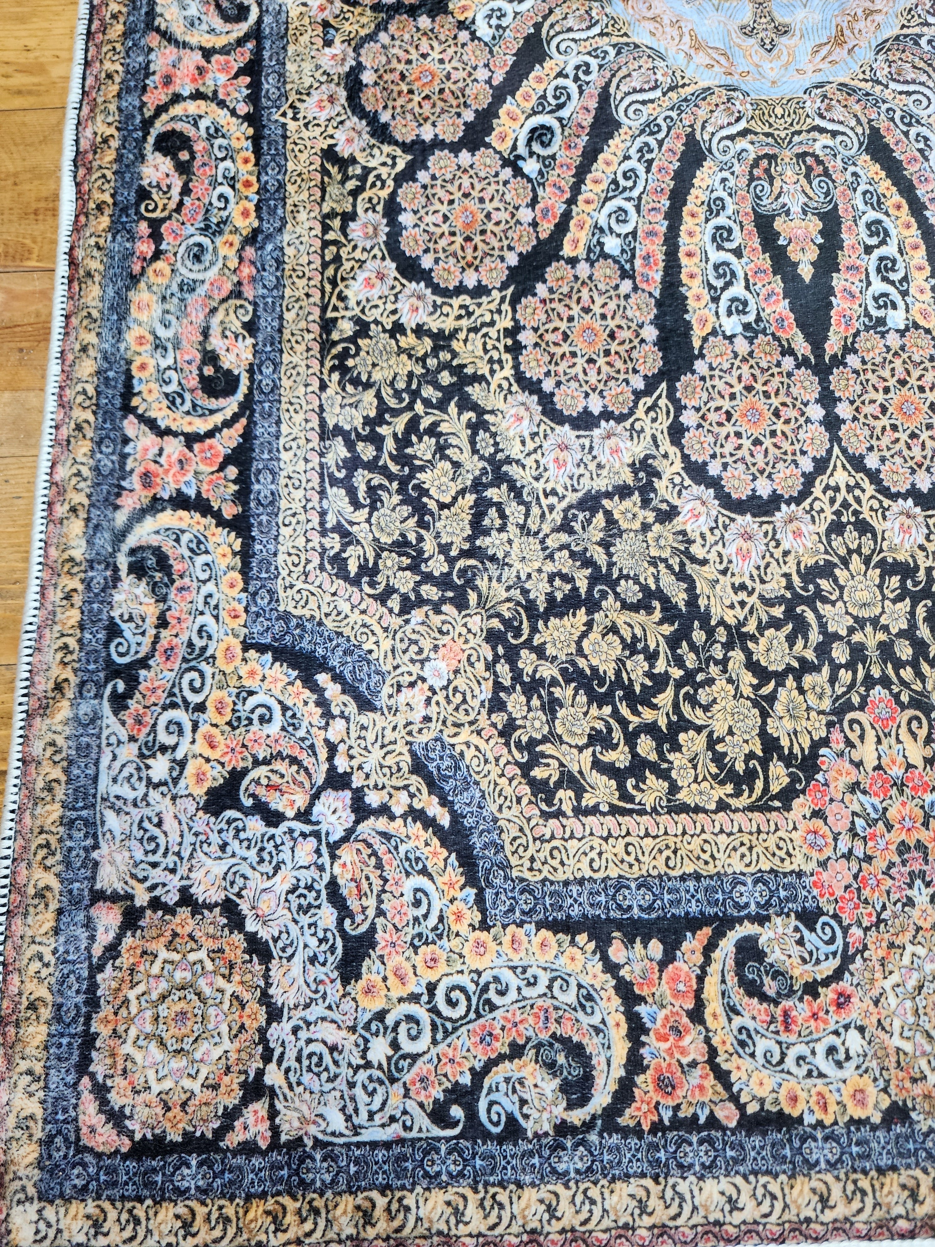 vintage Persian Silk Small Rug — pattern close-up