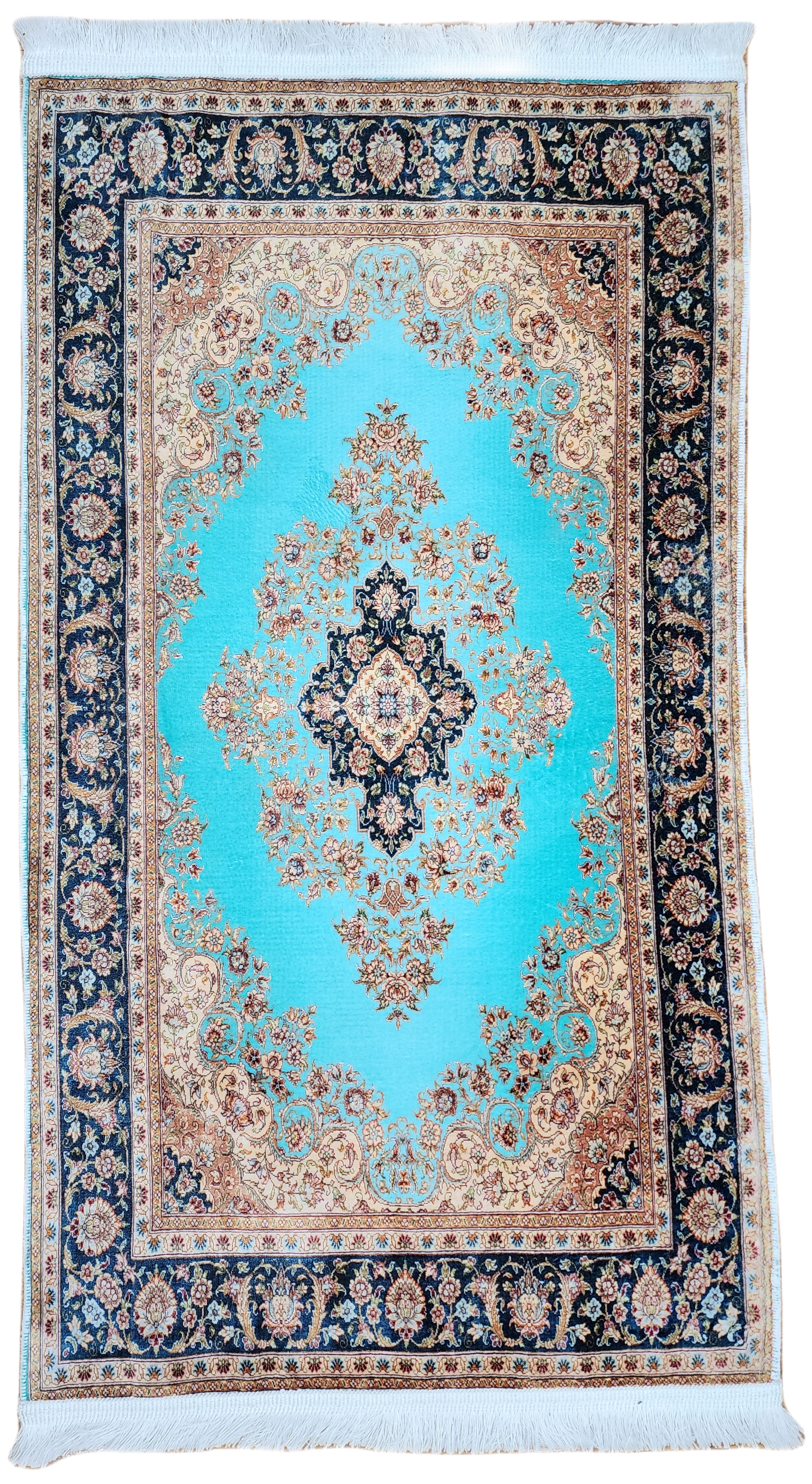 TURKISH BAMBOO SILK RUG, PERSIAN STYLE ORIENTAL VISCOSE SILK FLOOR RUG FOR HALL ENTRY LIVING ROOM OR BEDROOM 2 FT X 3 FT