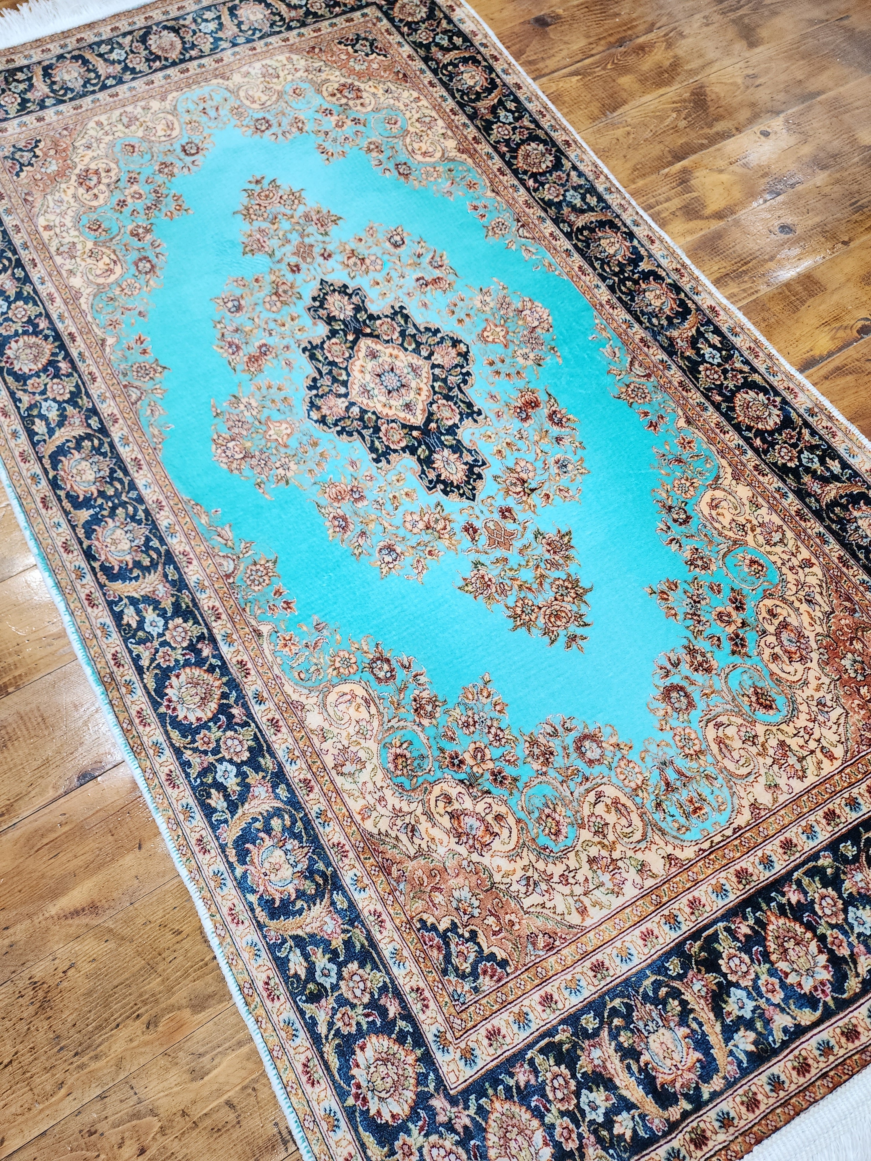 vintage Persian Silk Small Rug — detail texture