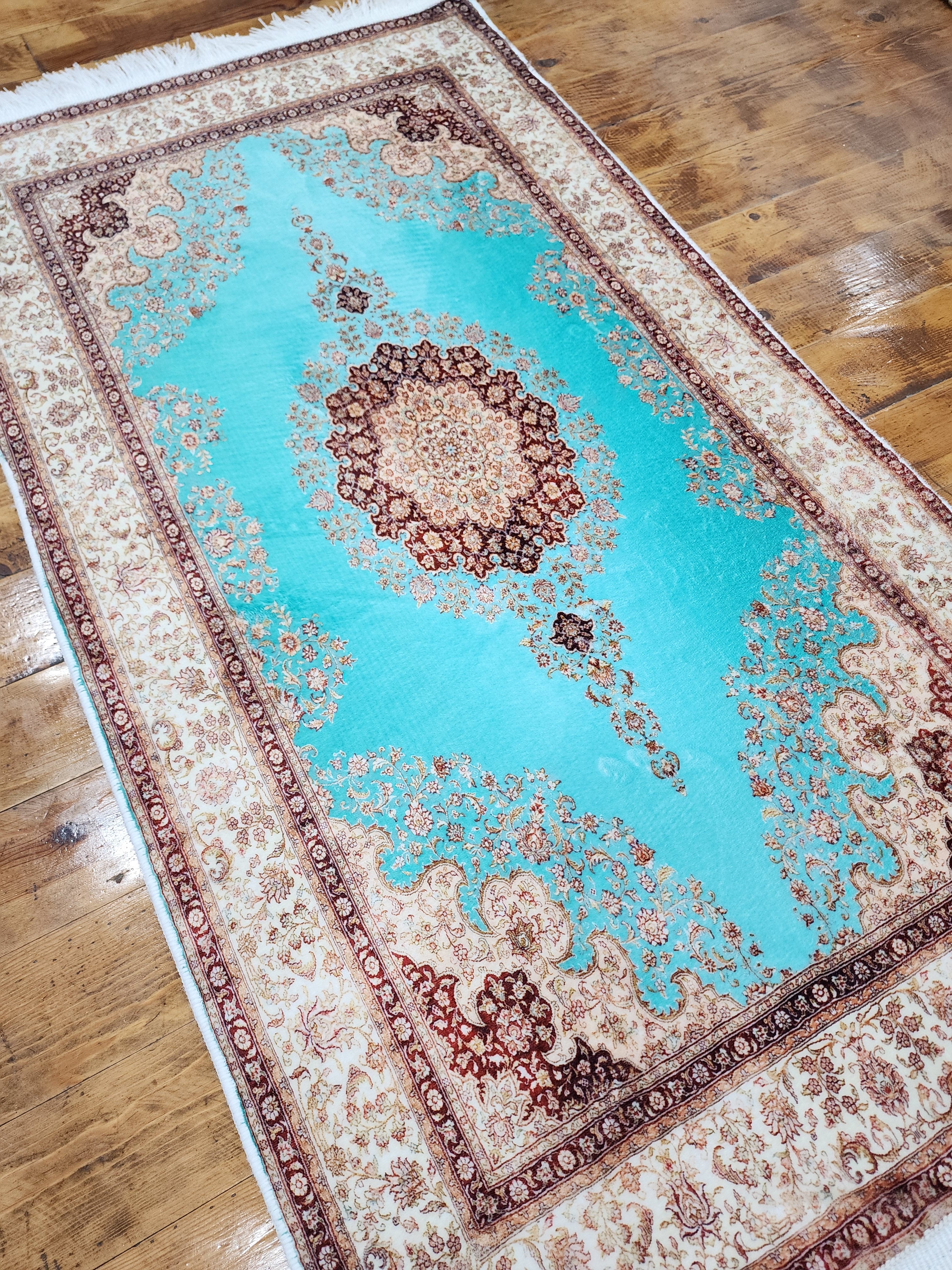 TAPIS TURC EN SOIE DE BAMBOU, TAPIS DE SOL EN SOIE VISCOSE ORIENTAL DE STYLE PERSAN POUR HALL ENTRÉE SALON OU CHAMBRE À COUCHER 2 PIEDS X 3 PIEDS