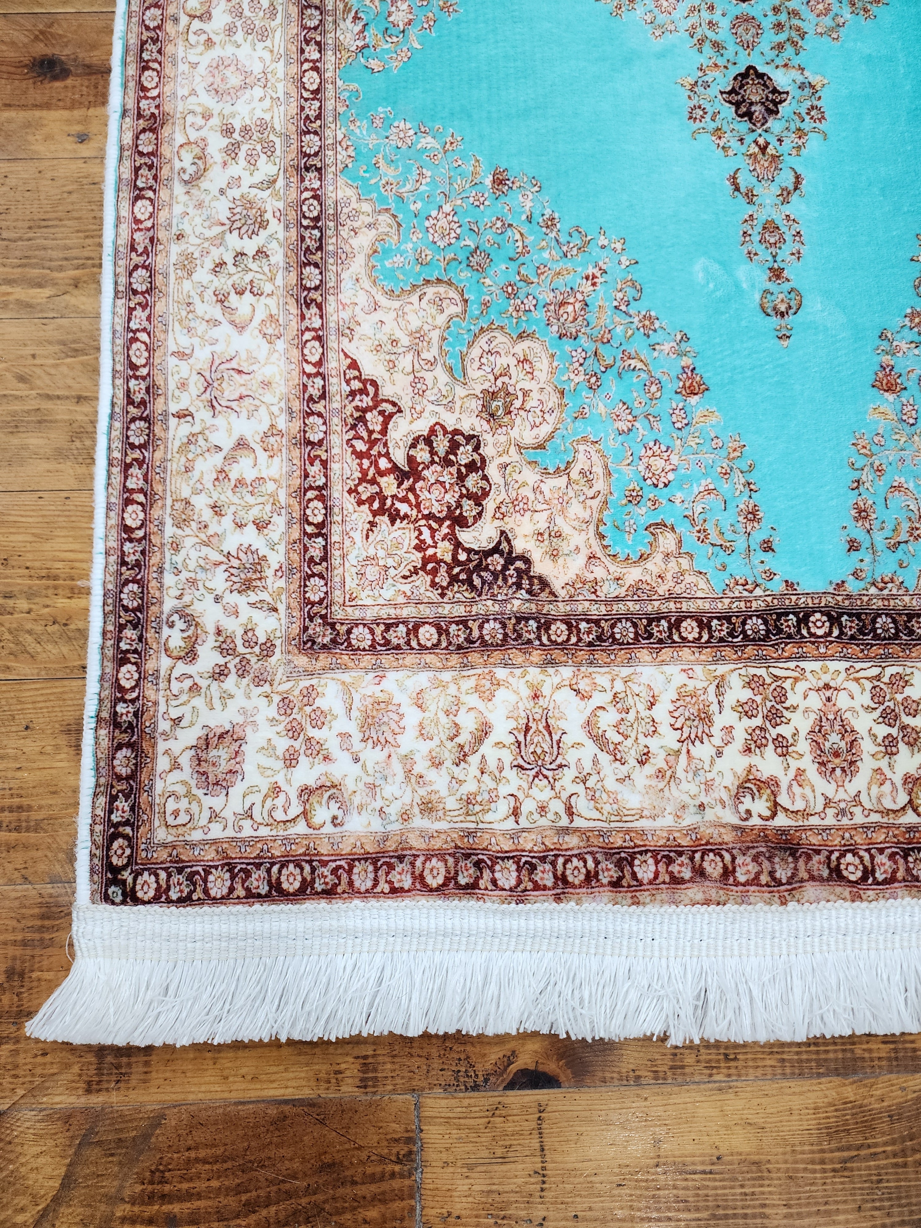 vintage Persian Silk Small Rug — pattern close-up