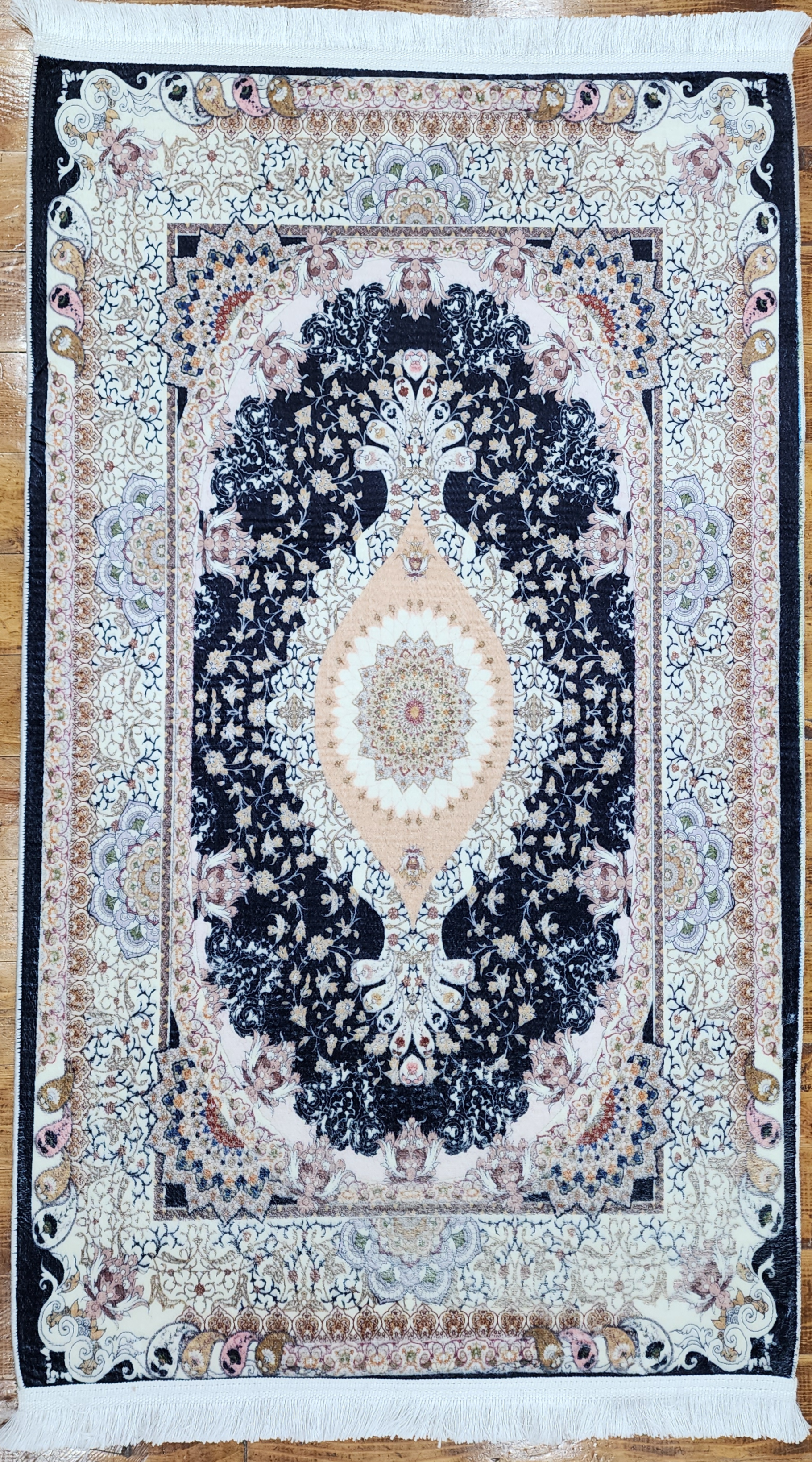 TURKISH BAMBOO SILK RUG, PERSIAN STYLE ORIENTAL VISCOSE SILK FLOOR RUG FOR HALL ENTRY LIVING ROOM OR BEDROOM 2 FT X 3 FT