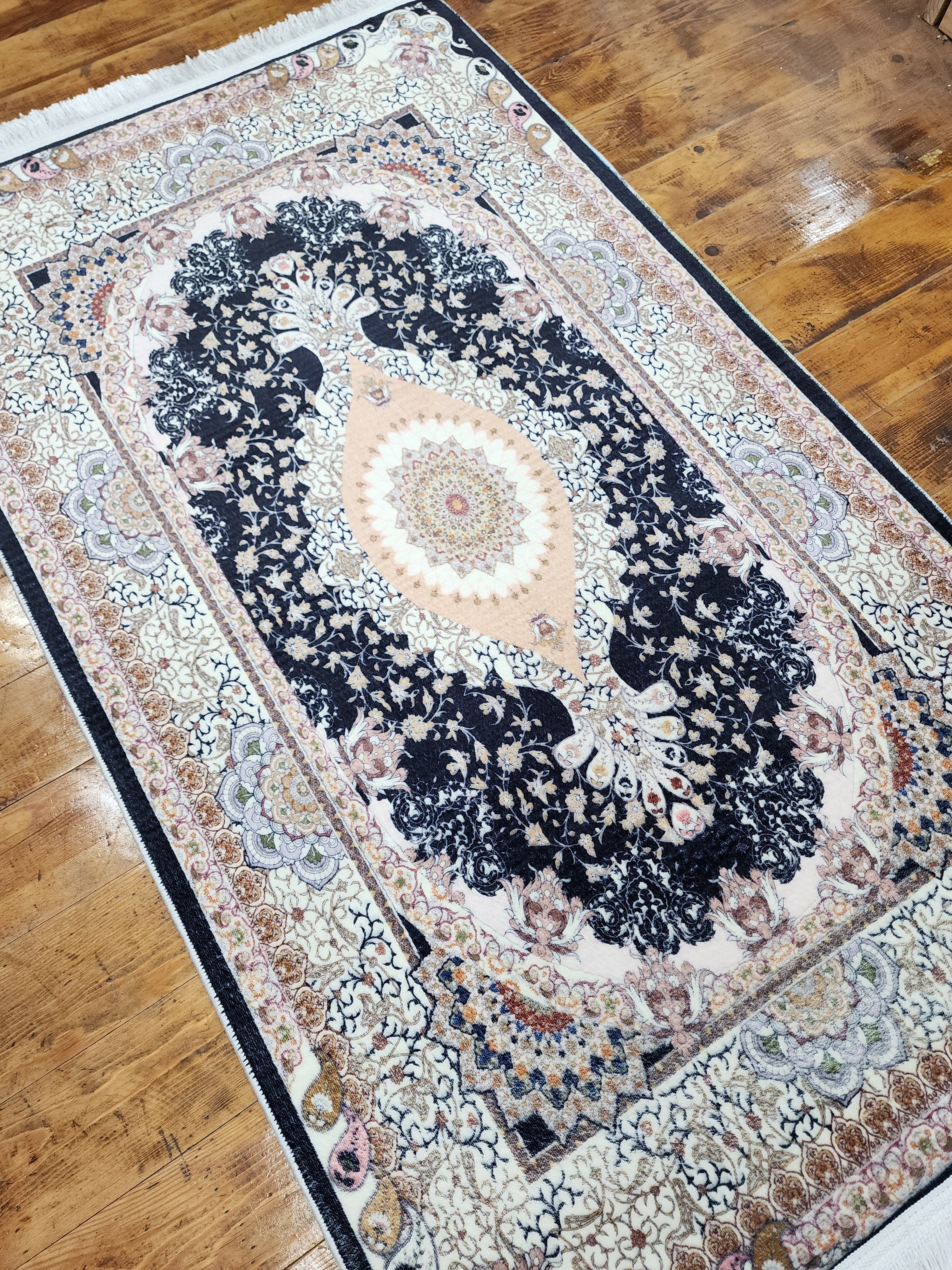 vintage Persian Silk Small Rug — detail texture