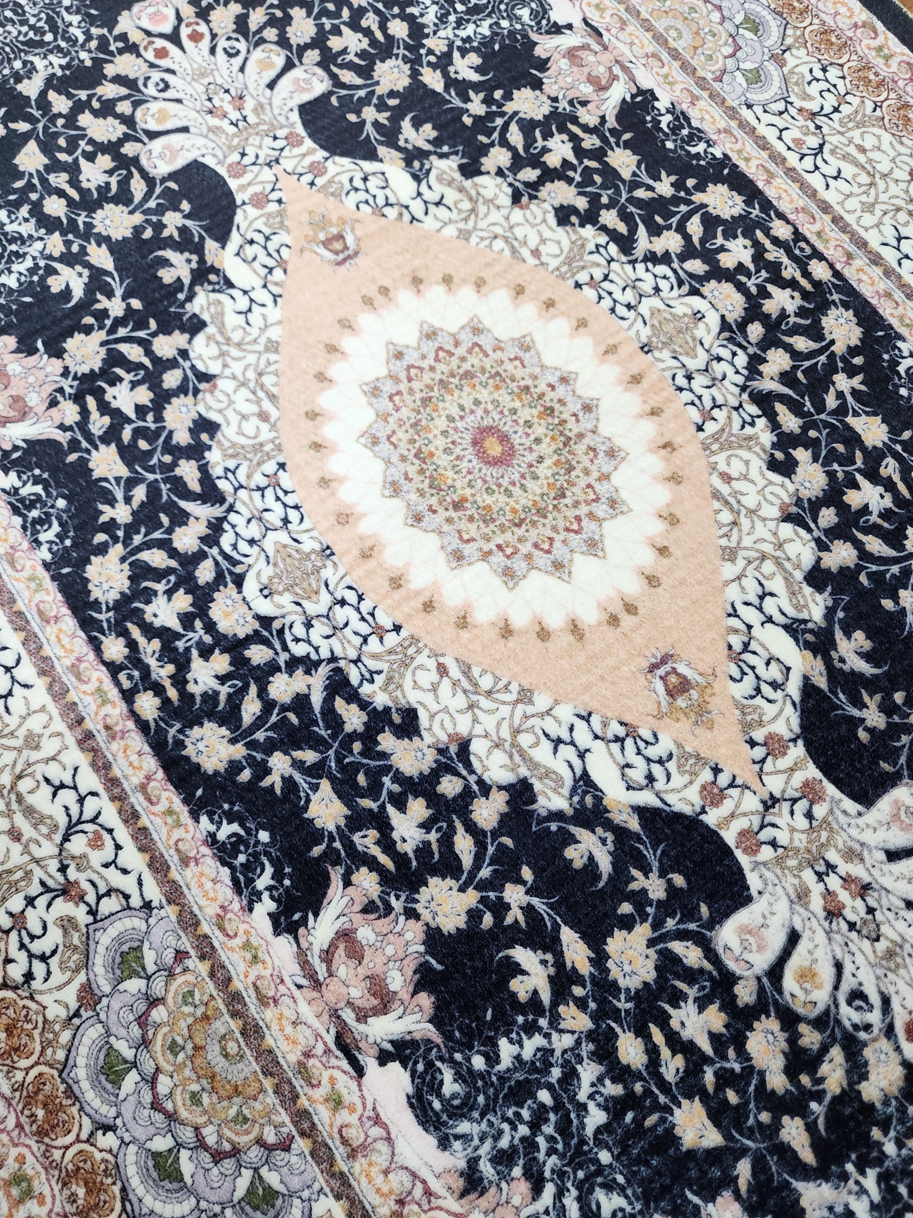 vintage Persian Silk Small Rug — pattern close-up