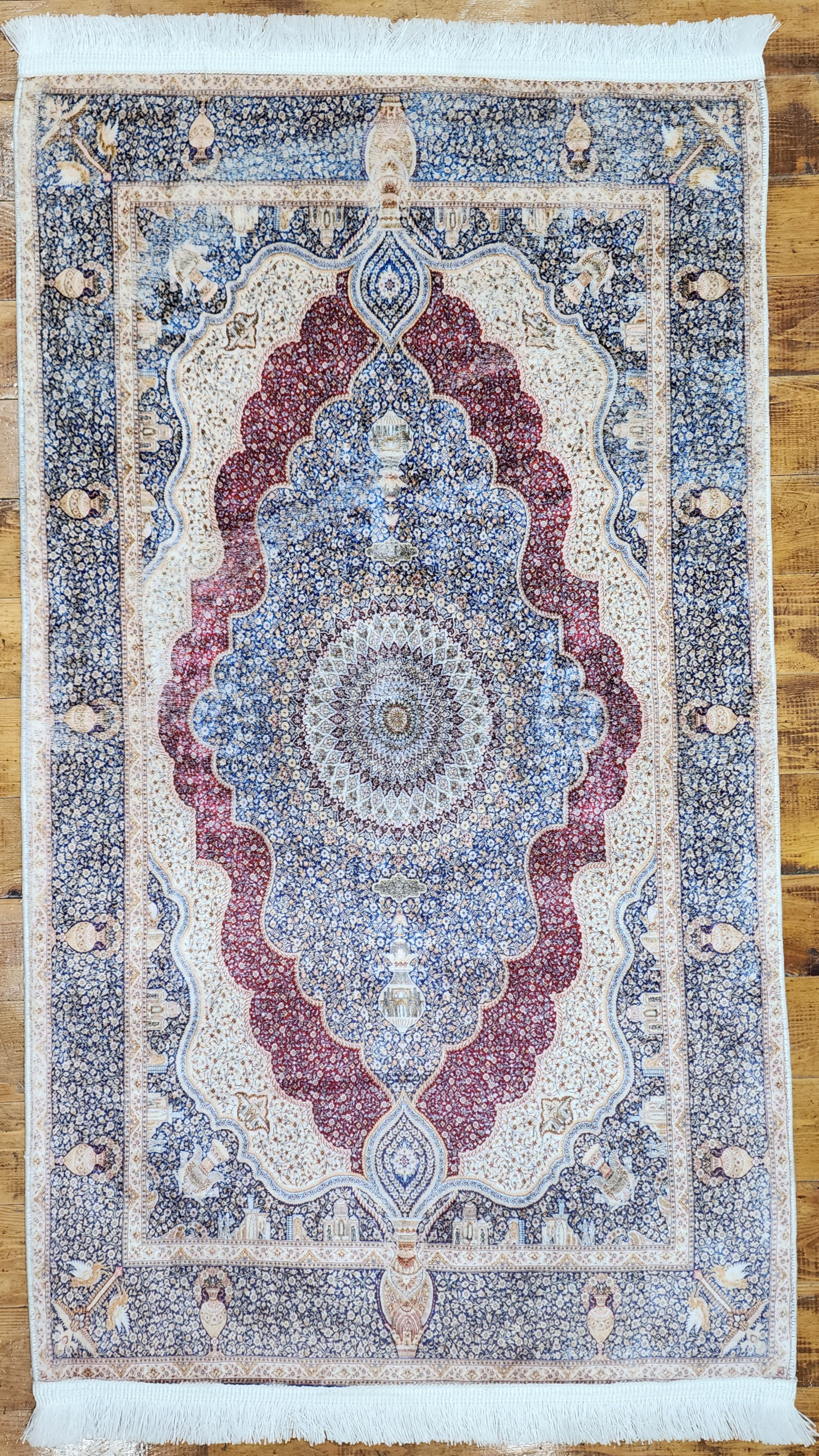 TURKISH BAMBOO SILK RUG, PERSIAN STYLE ORIENTAL VISCOSE SILK FLOOR RUG FOR HALL ENTRY LIVING ROOM OR BEDROOM 2 FT X 3 FT