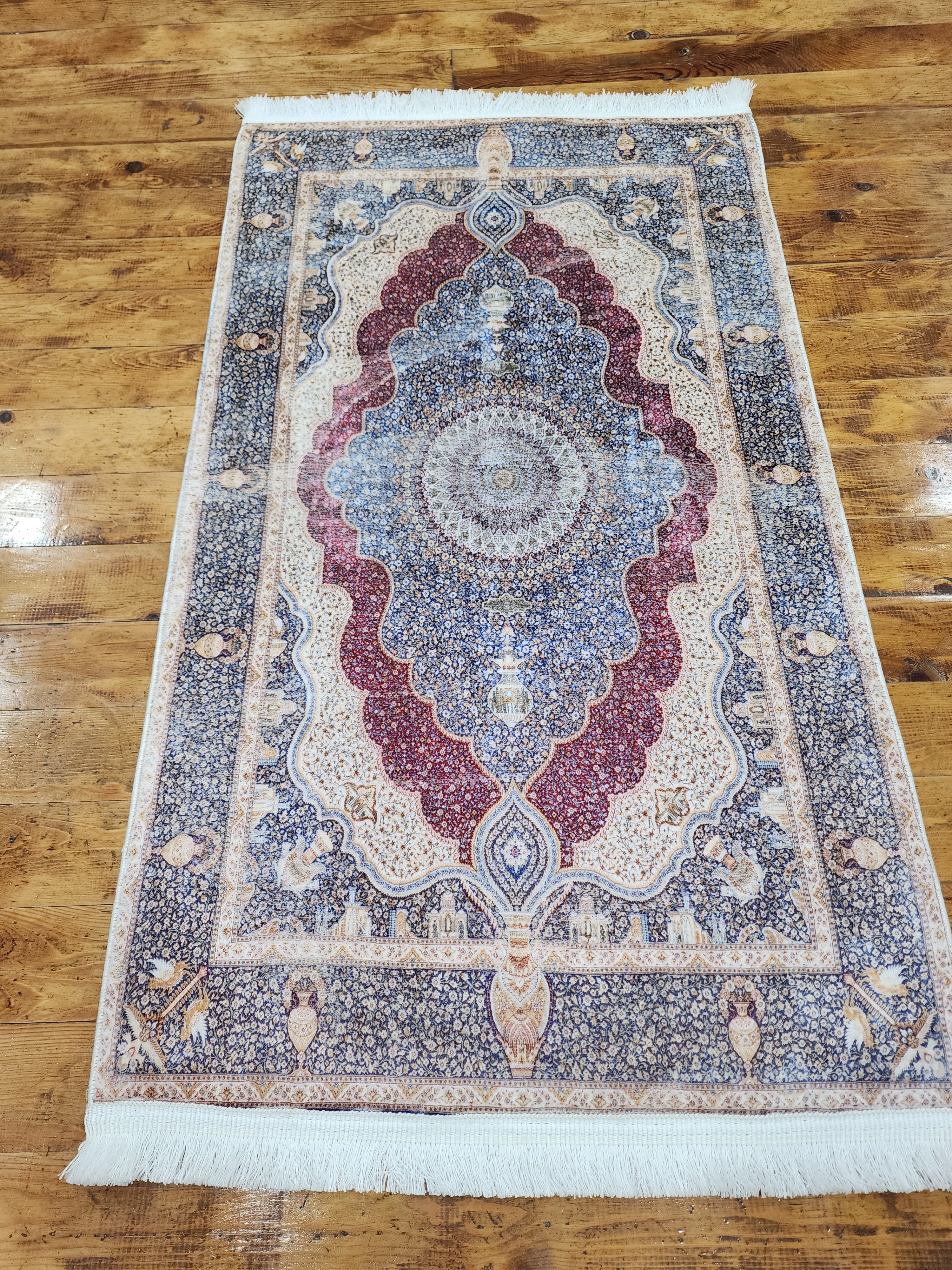 TURKISH BAMBOO SILK RUG, PERSIAN STYLE ORIENTAL VISCOSE SILK FLOOR RUG FOR HALL ENTRY LIVING ROOM OR BEDROOM 2 FT X 3 FT