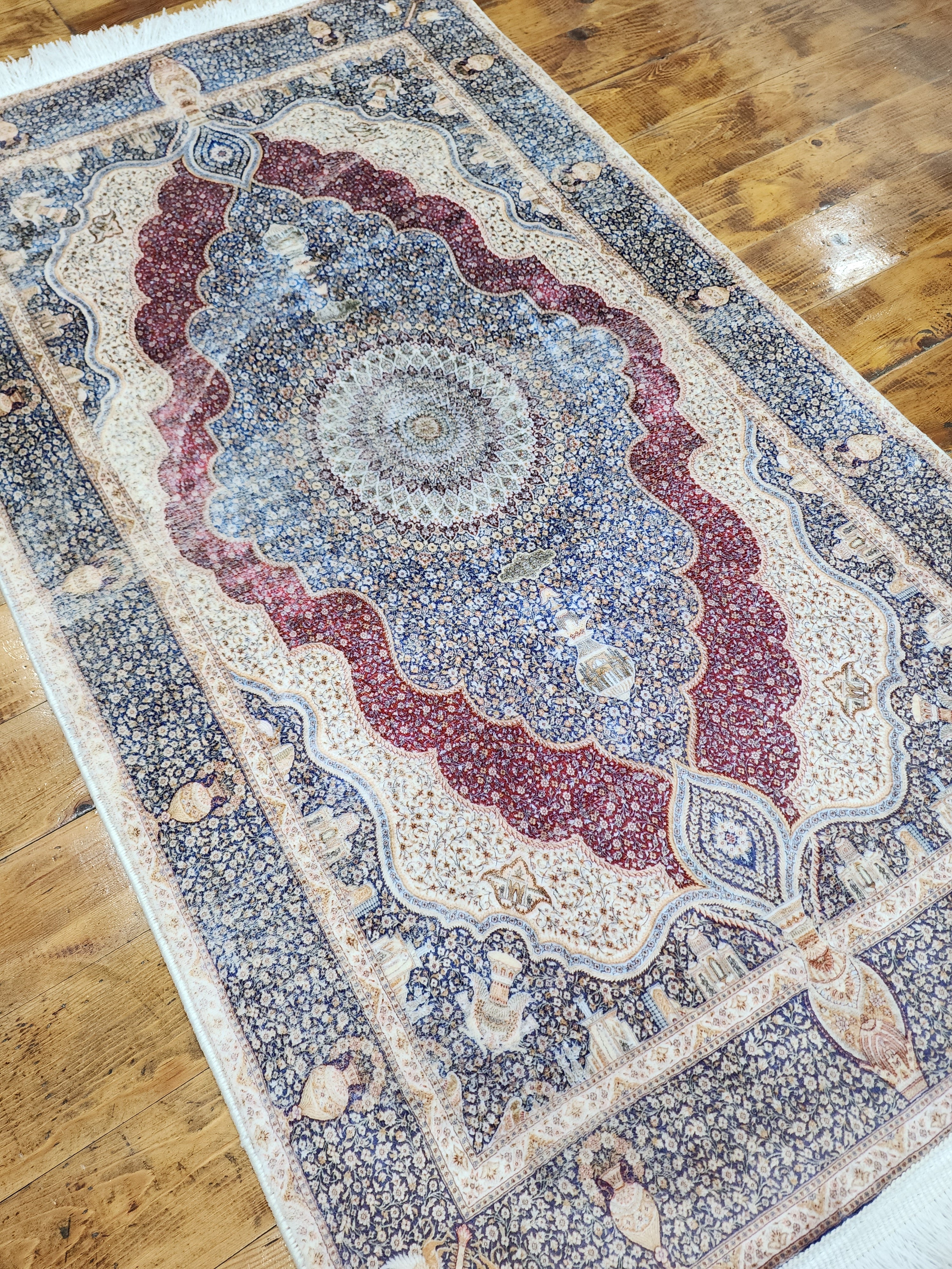 TAPIS TURC EN SOIE DE BAMBOU, TAPIS DE SOL EN SOIE VISCOSE ORIENTAL DE STYLE PERSAN POUR HALL ENTRÉE SALON OU CHAMBRE À COUCHER 2 PIEDS X 3 PIEDS