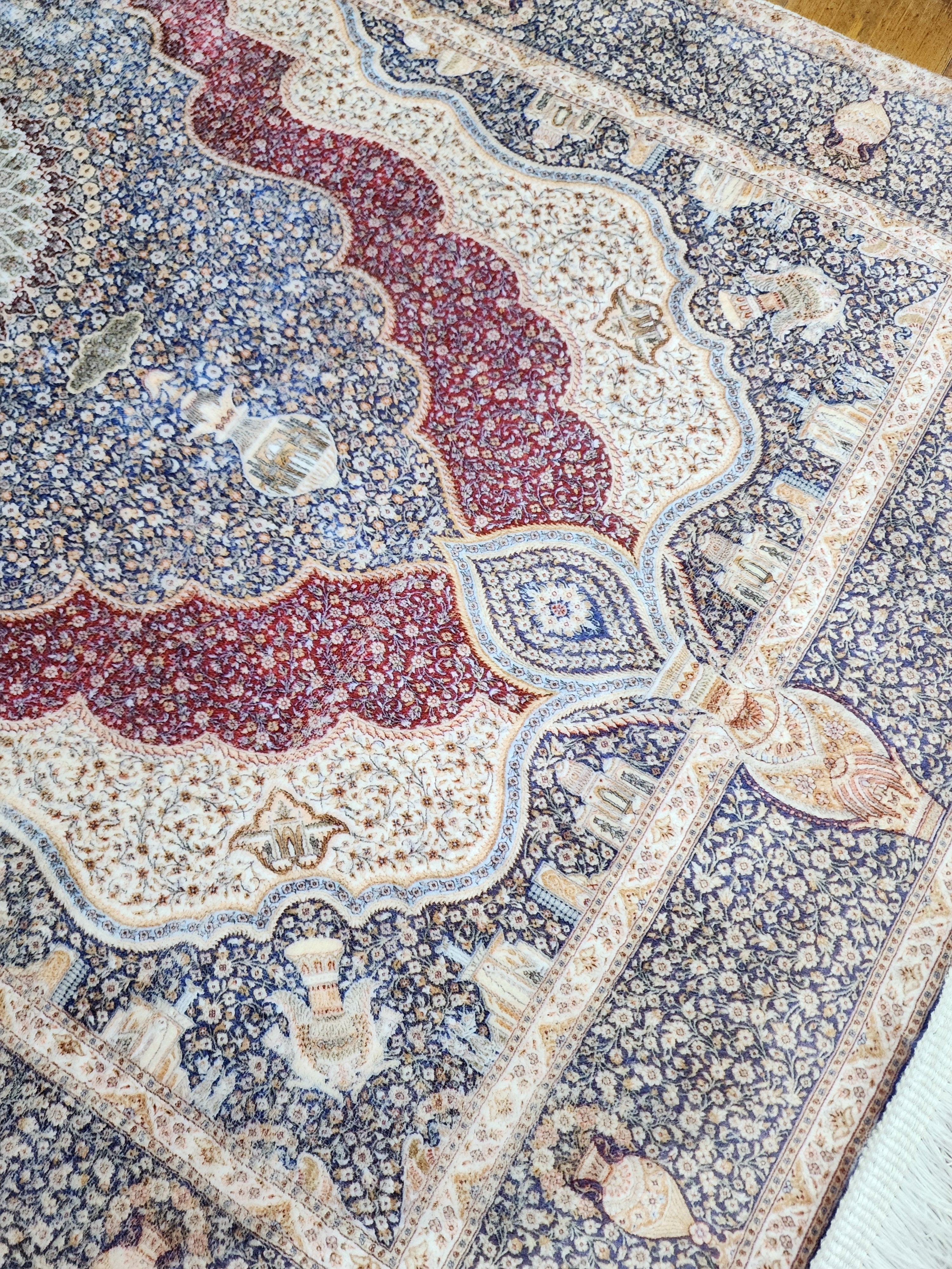 vintage Persian Silk Small Rug — pattern close-up