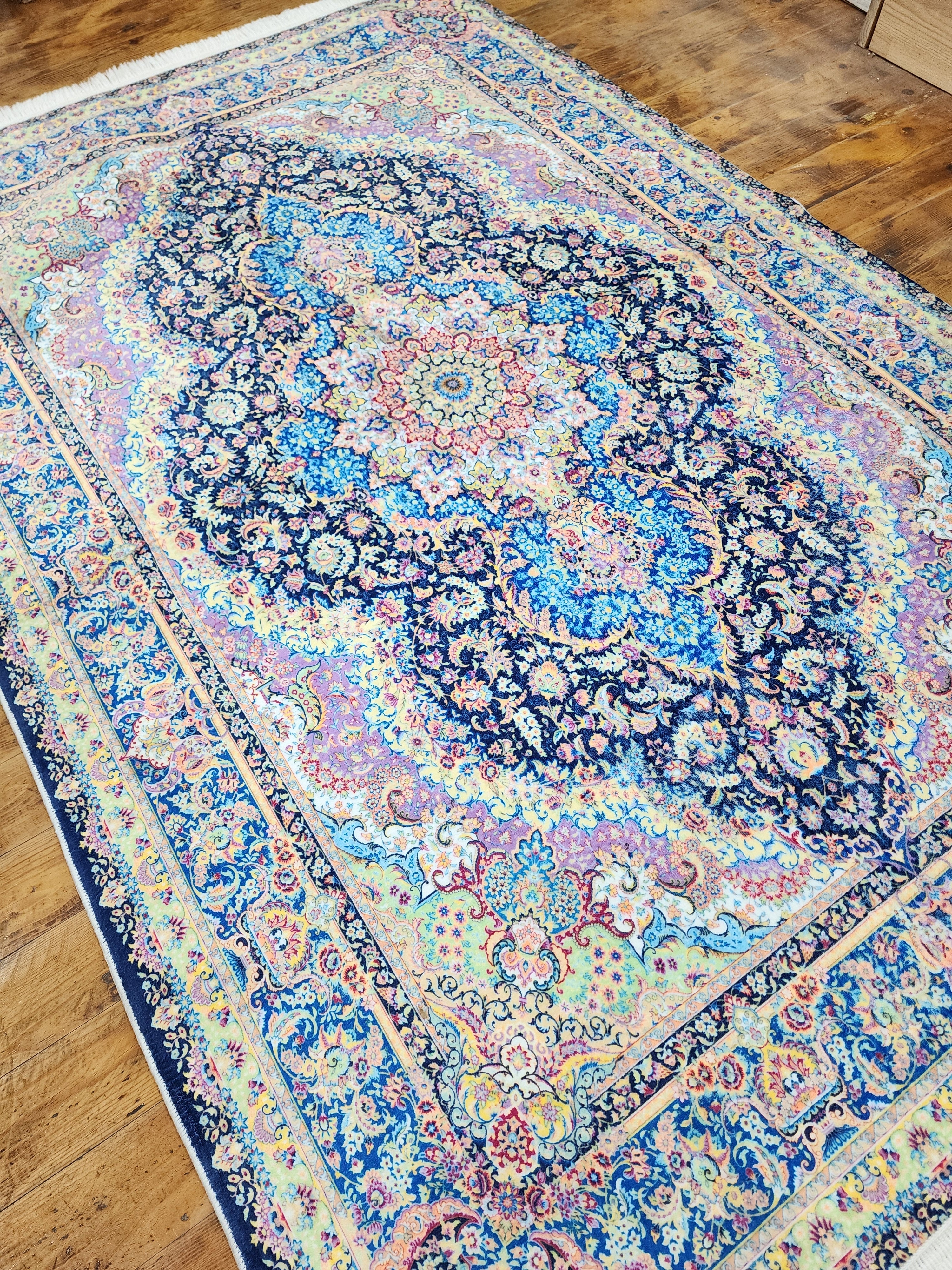 TURKISH BAMBOO SILK RUG, PERSIAN STYLE ORIENTAL VISCOSE SILK FLOOR RUG FOR HALL ENTRY LIVING ROOM OR BEDROOM 4 FT X 6 FT
