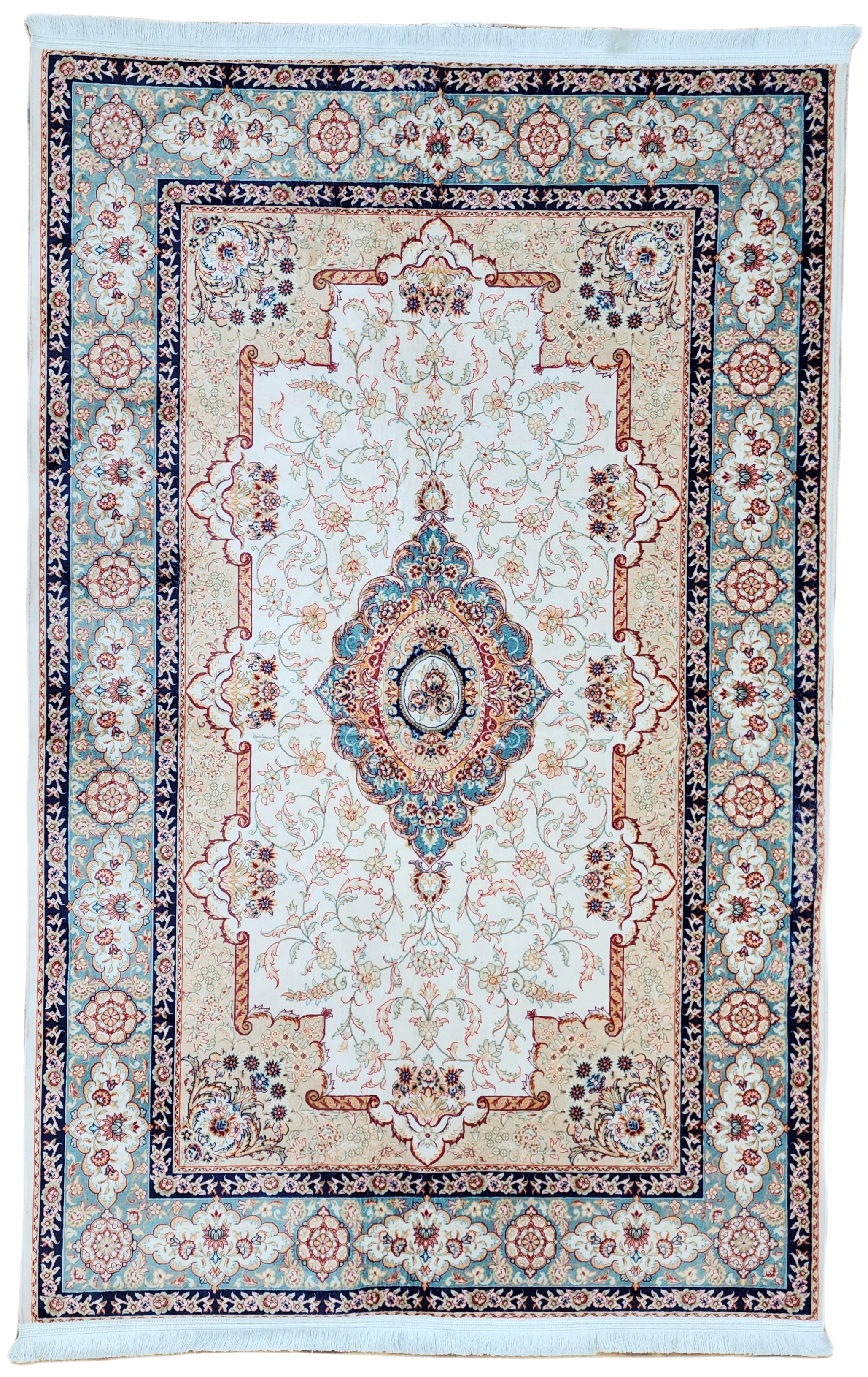 TURKISH BAMBOO SILK RUG, PERSIAN STYLE ORIENTAL VISCOSE SILK FLOOR RUG FOR HALL ENTRY LIVING ROOM OR BEDROOM 4 FT X 6 FT