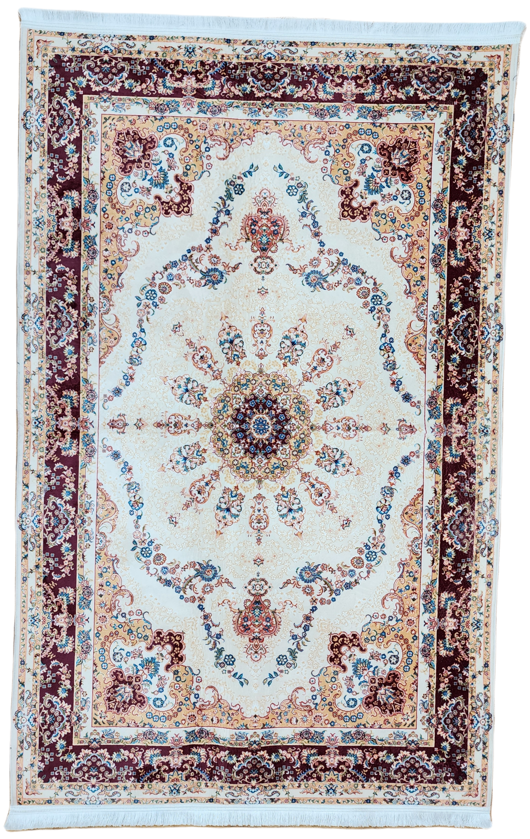 TURKISH BAMBOO SILK RUG, PERSIAN STYLE ORIENTAL VISCOSE SILK FLOOR RUG FOR HALL ENTRY LIVING ROOM OR BEDROOM 4 FT X 6 FT