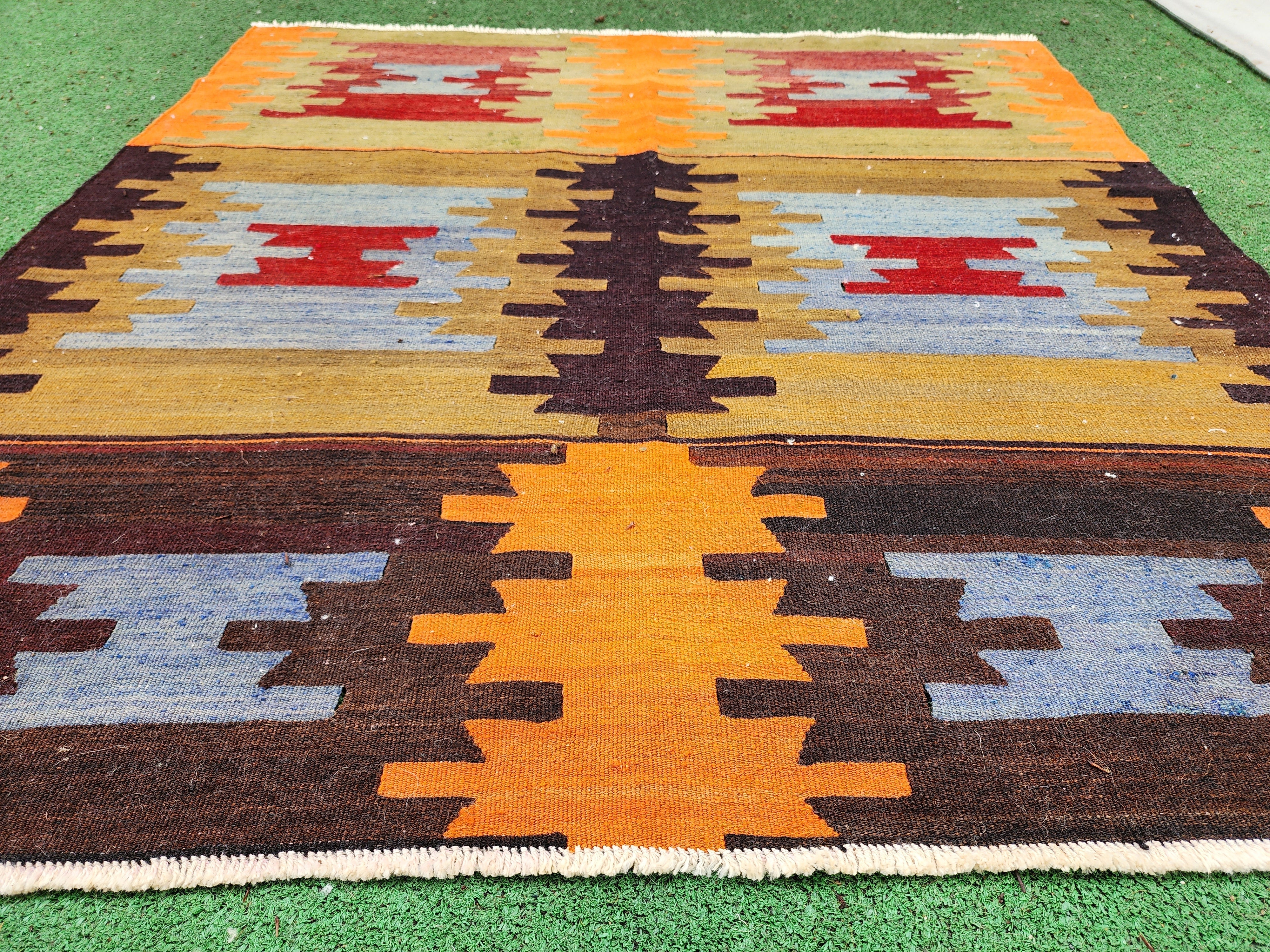 vintage Anatolian Wool Small Rug — edge weave