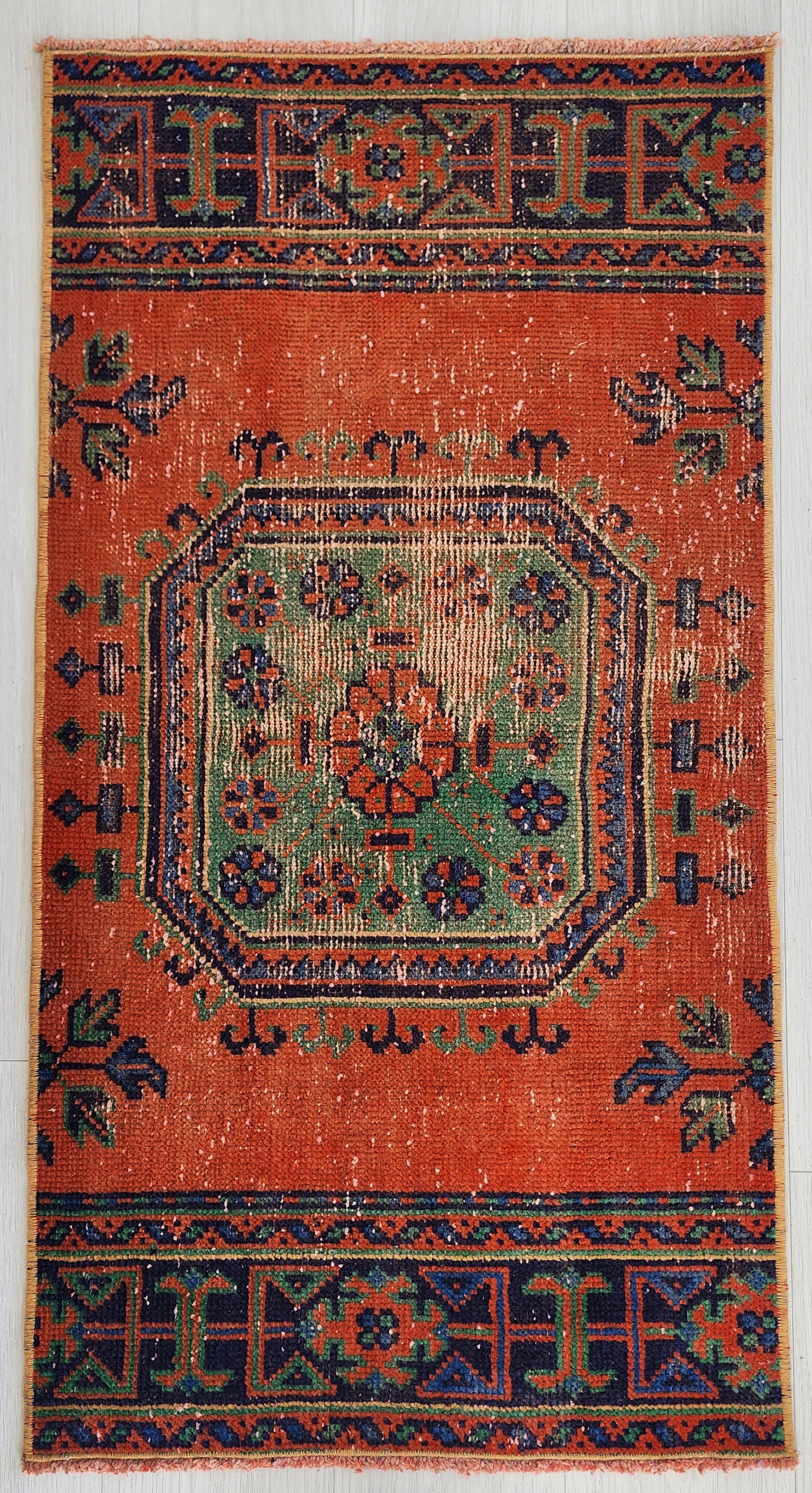 Small Turkish Rug, Distressed Door Mat, 4'1"x2'1"