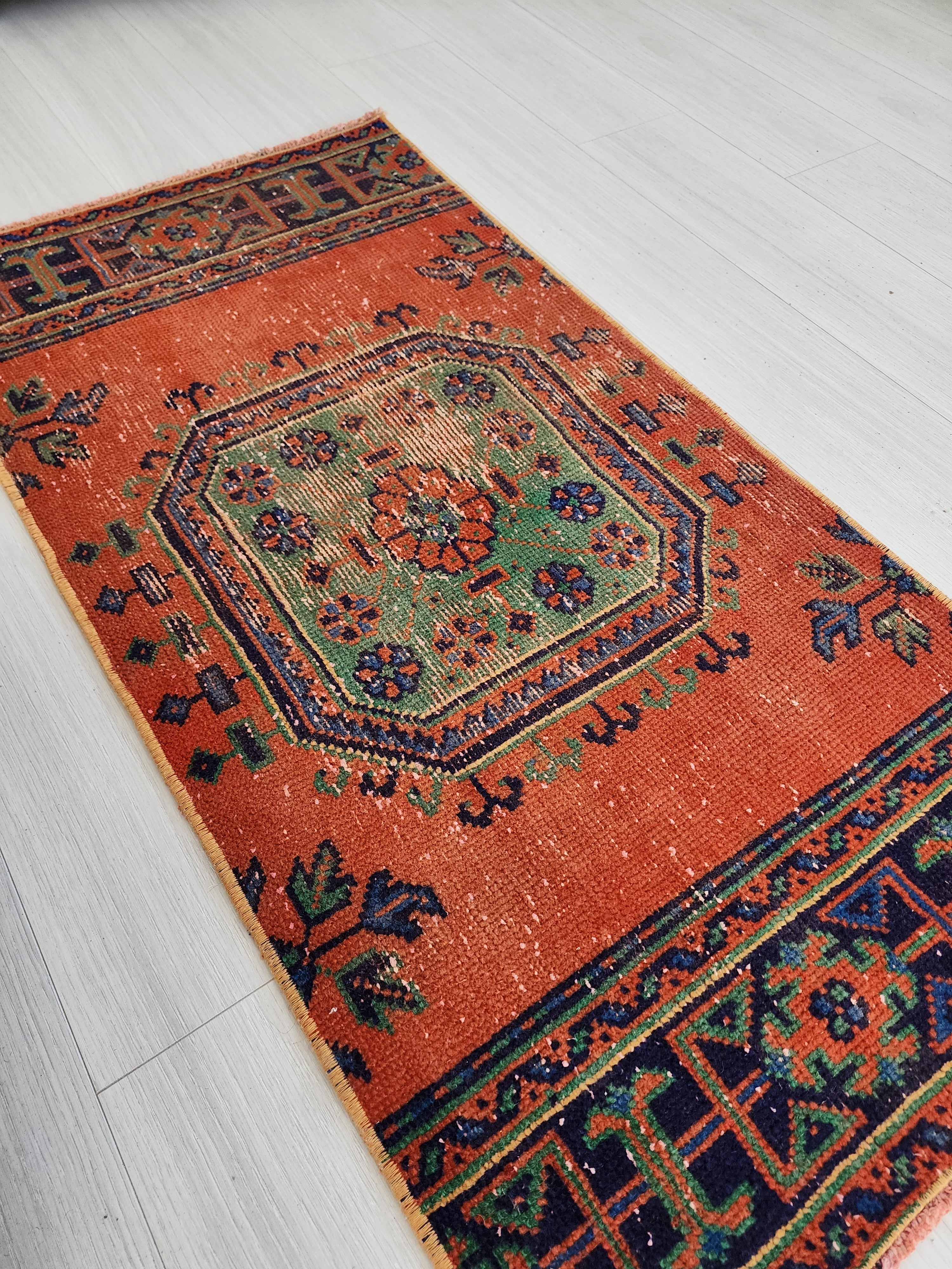 Small Turkish Rug, Distressed Door Mat, 4'1"x2'1"