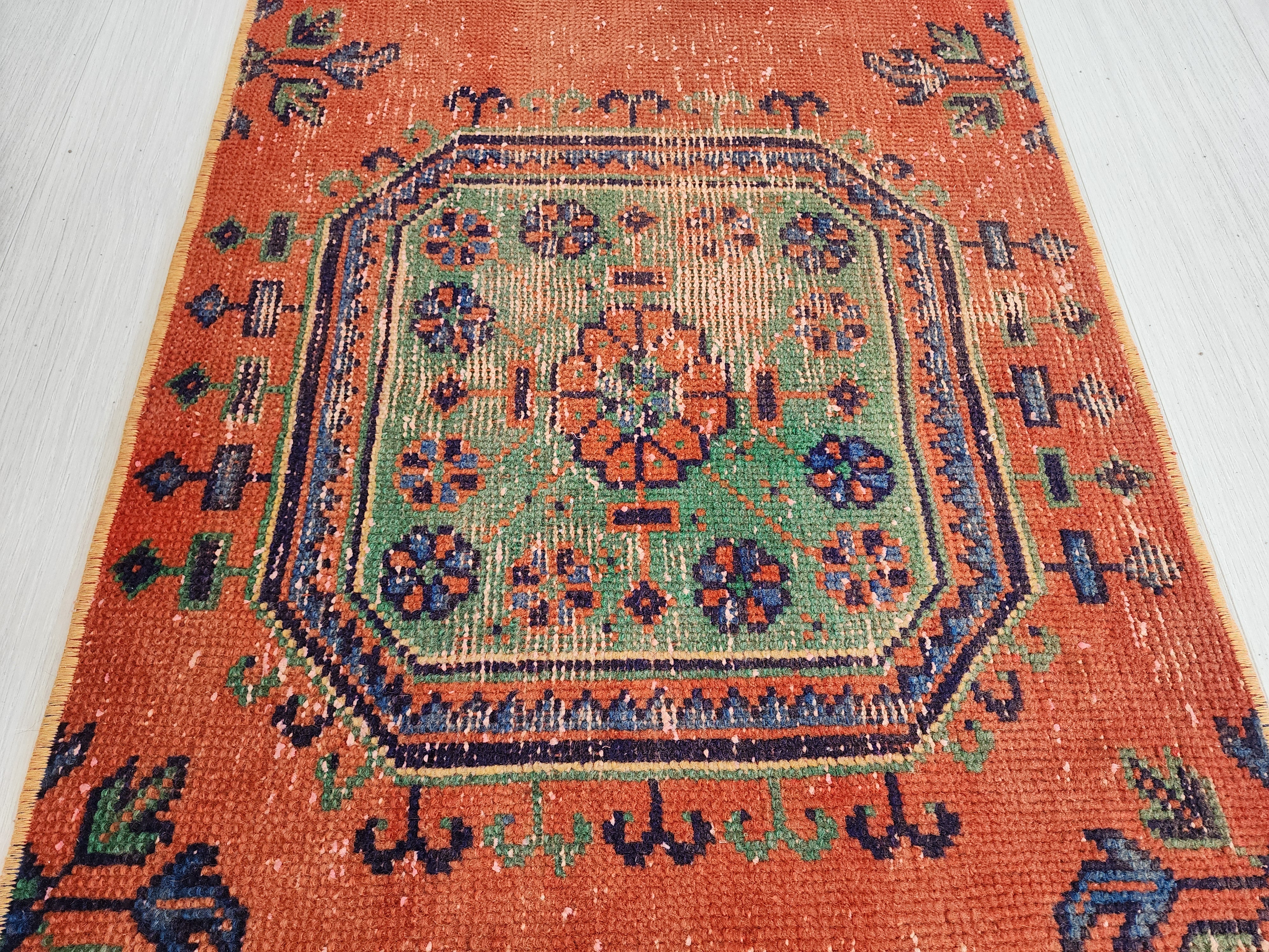 Small Turkish Rug, Distressed Door Mat, 4'1"x2'1"