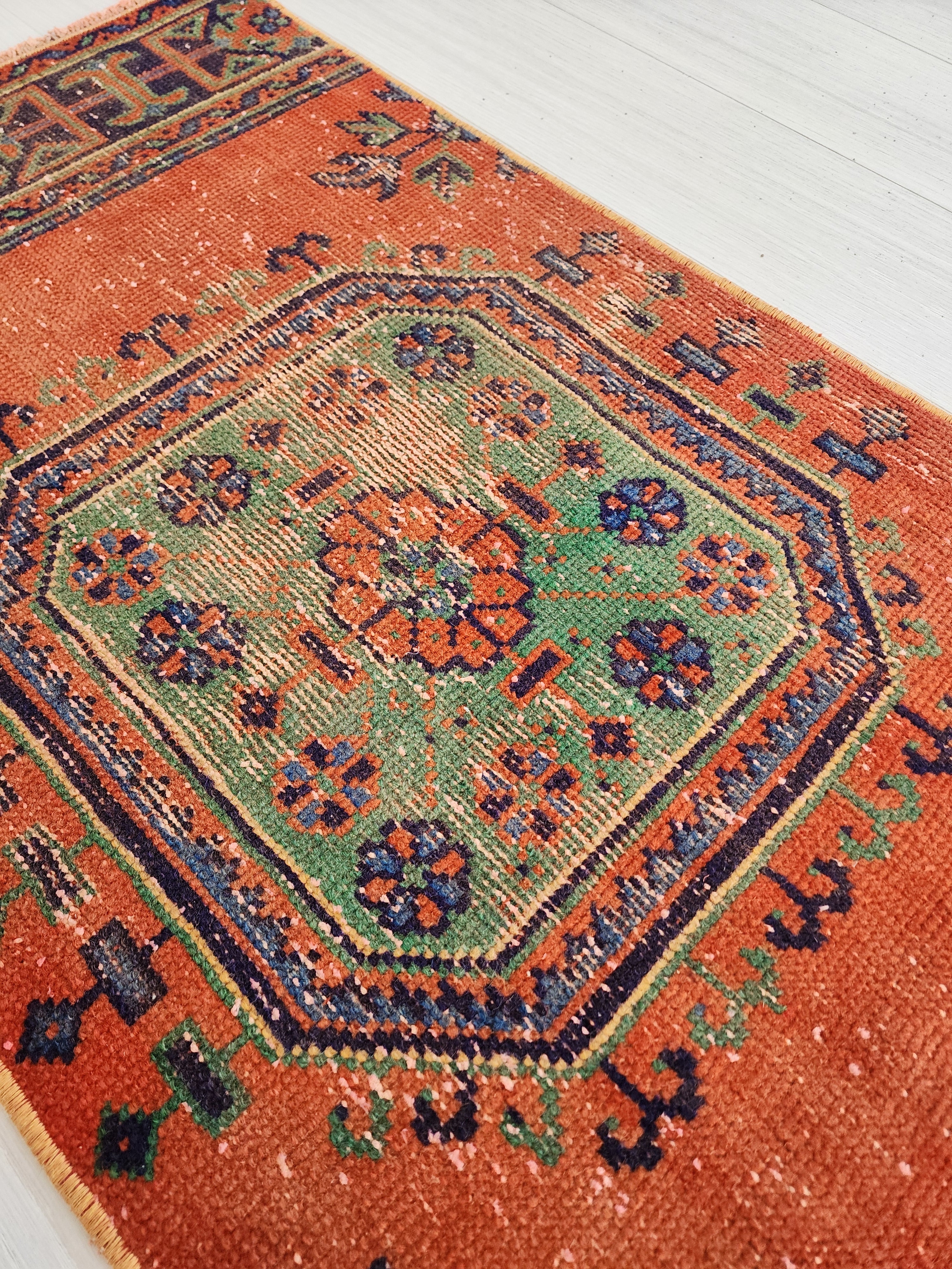 Small Turkish Rug, Distressed Door Mat, 4'1"x2'1"