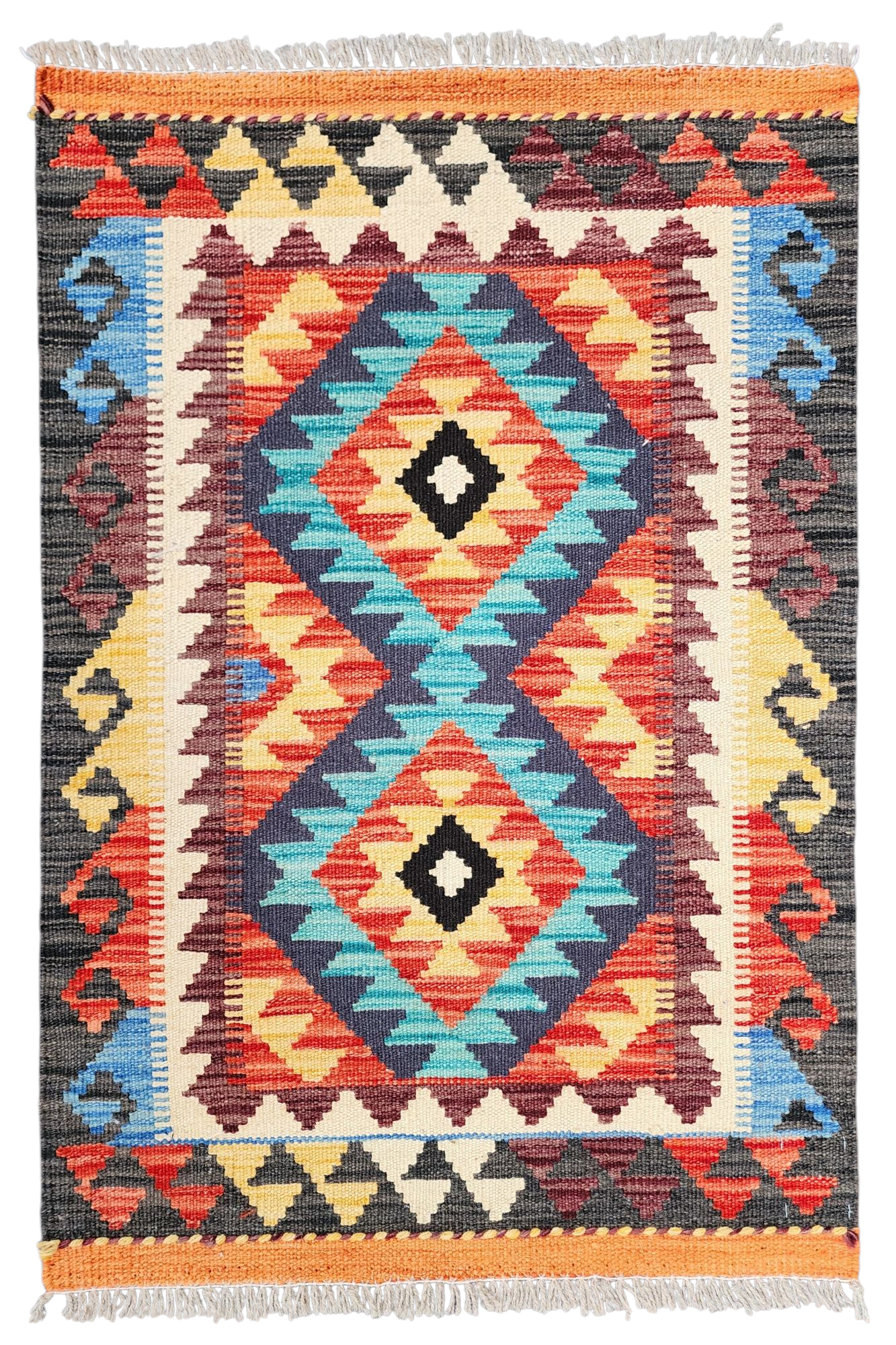 Afghan Kilim Rug, 2'2''x3'1'' Blue Red Kilim Rug,