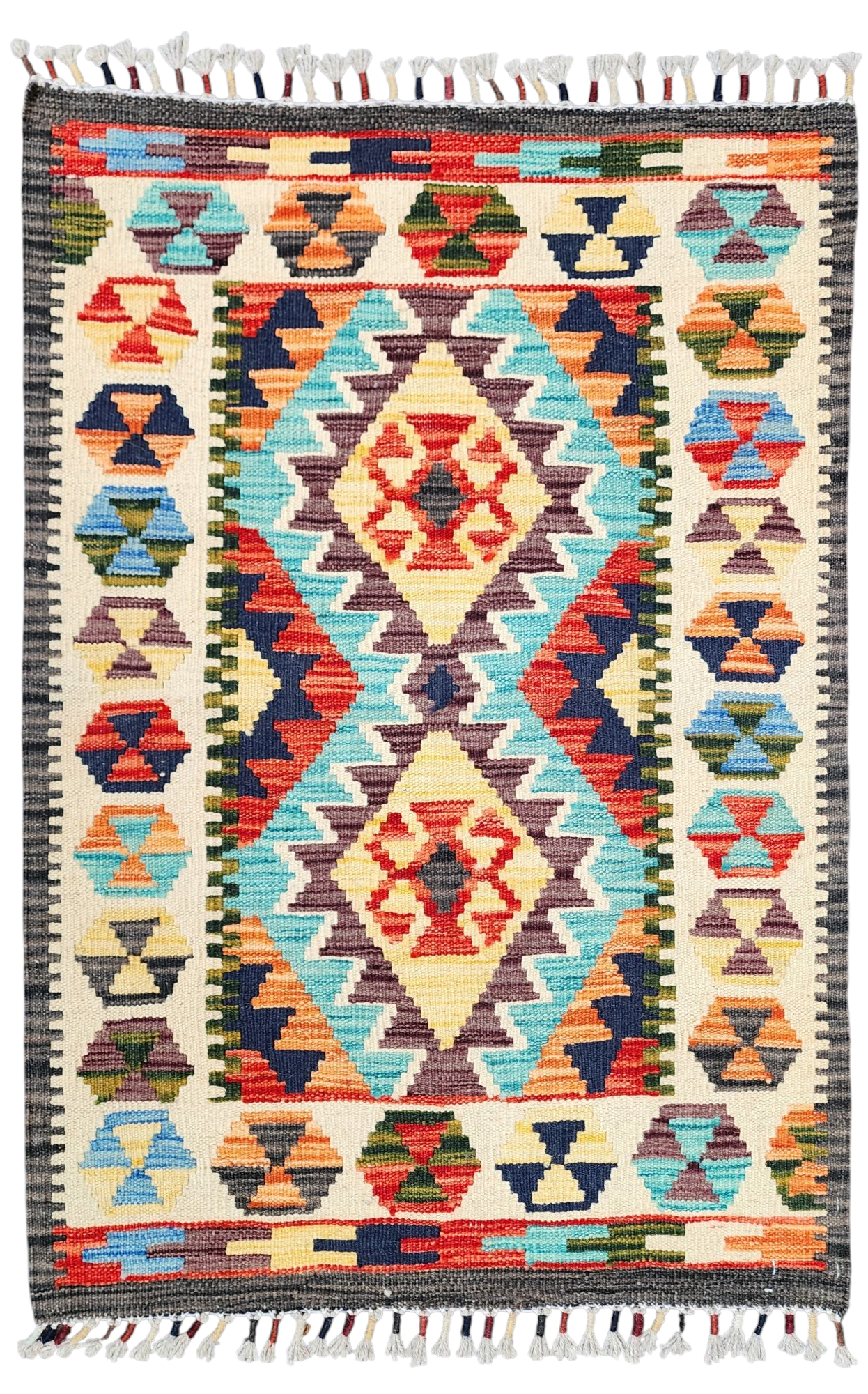 Small Afghan Maimana Kilim Rug 3 x 2 ft Multicolor Turkish Southwest Aztec Boho Rustic Handmade Natural Wool Persian Door Mat Rug