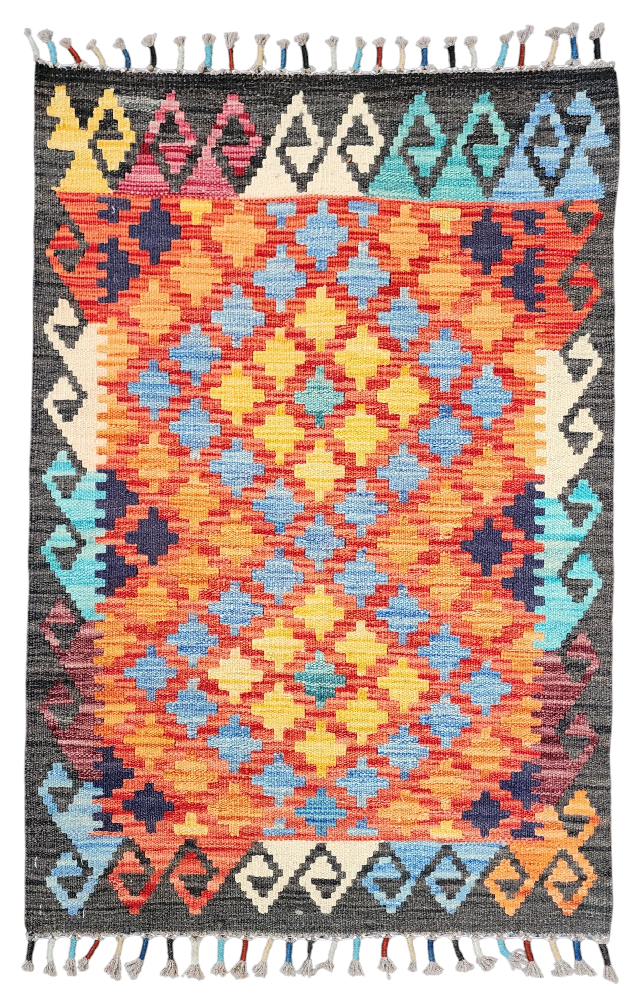 Small Afghan Maimana Kilim Rug 3 x 2 ft Multicolor Turkish Southwest Aztec Boho Rustic Handmade Natural Wool Persian Door Mat Rug