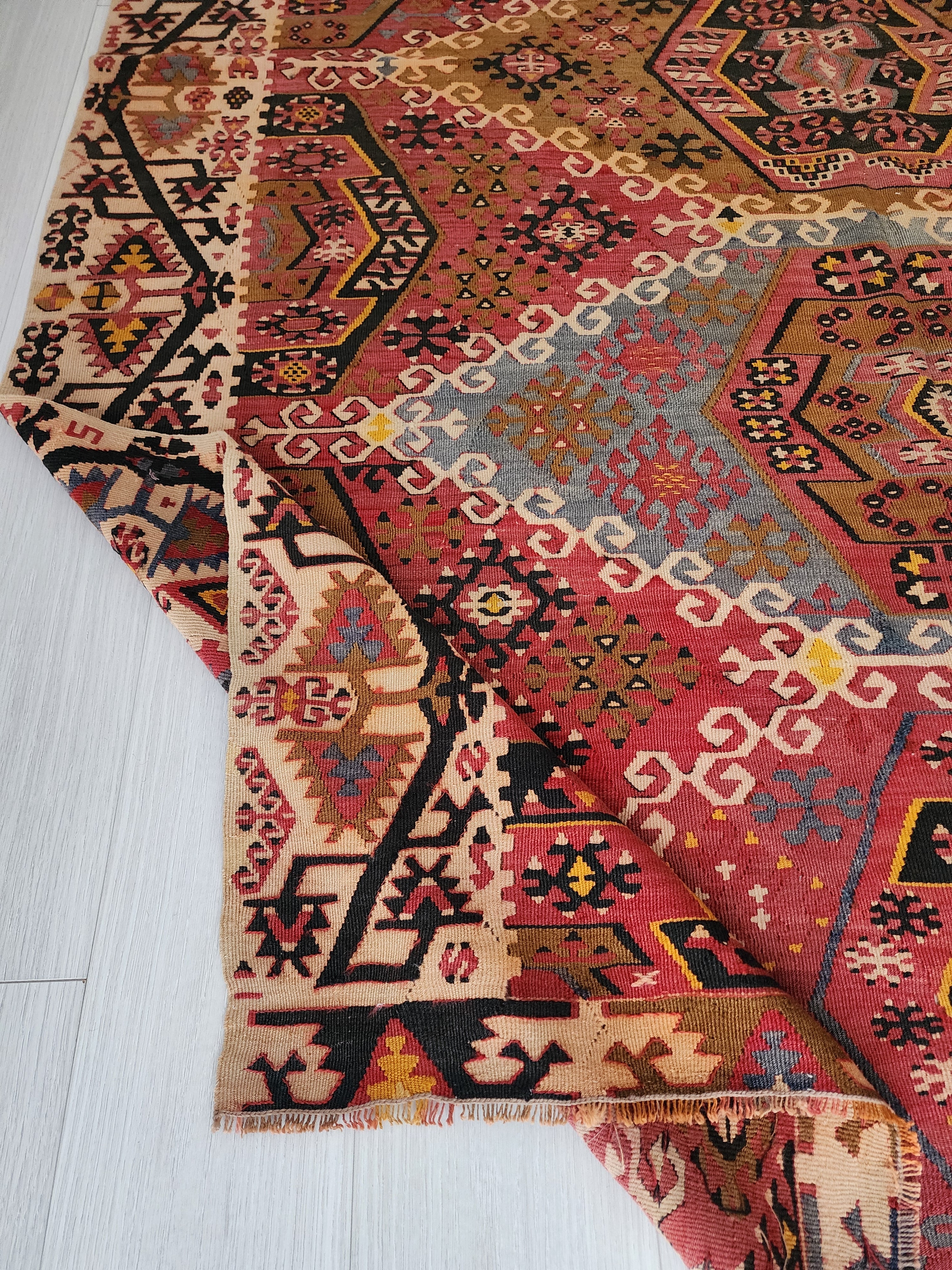 antique Sivas Wool Large Area Rug — back view