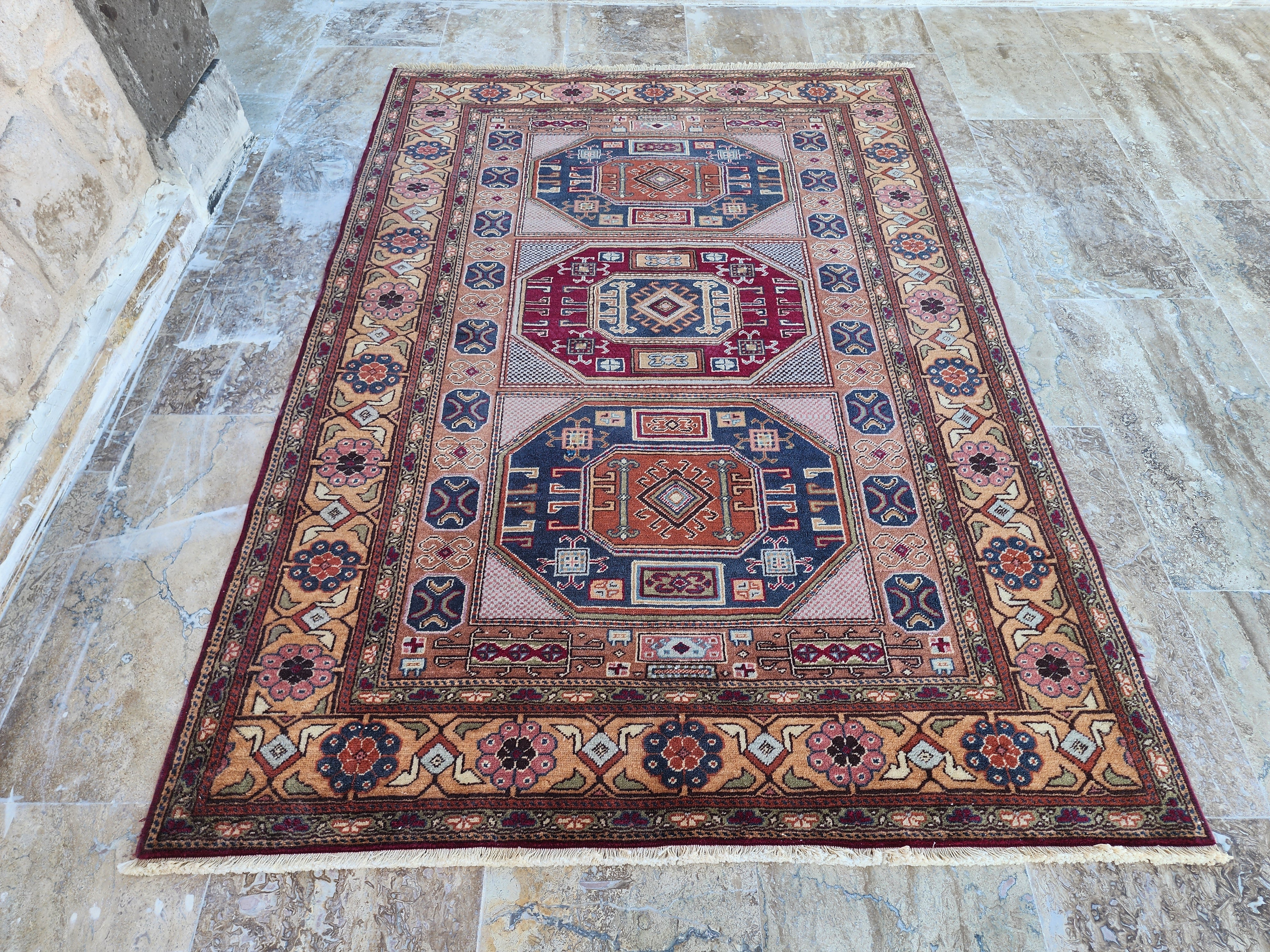 Armenian Rug Kayseri Turkey, Bohemian Handmade Organic Wool Rug, Rustic Decor Living Room Rug, Oriental Design Rug Persian Area 5'7"x4'0"