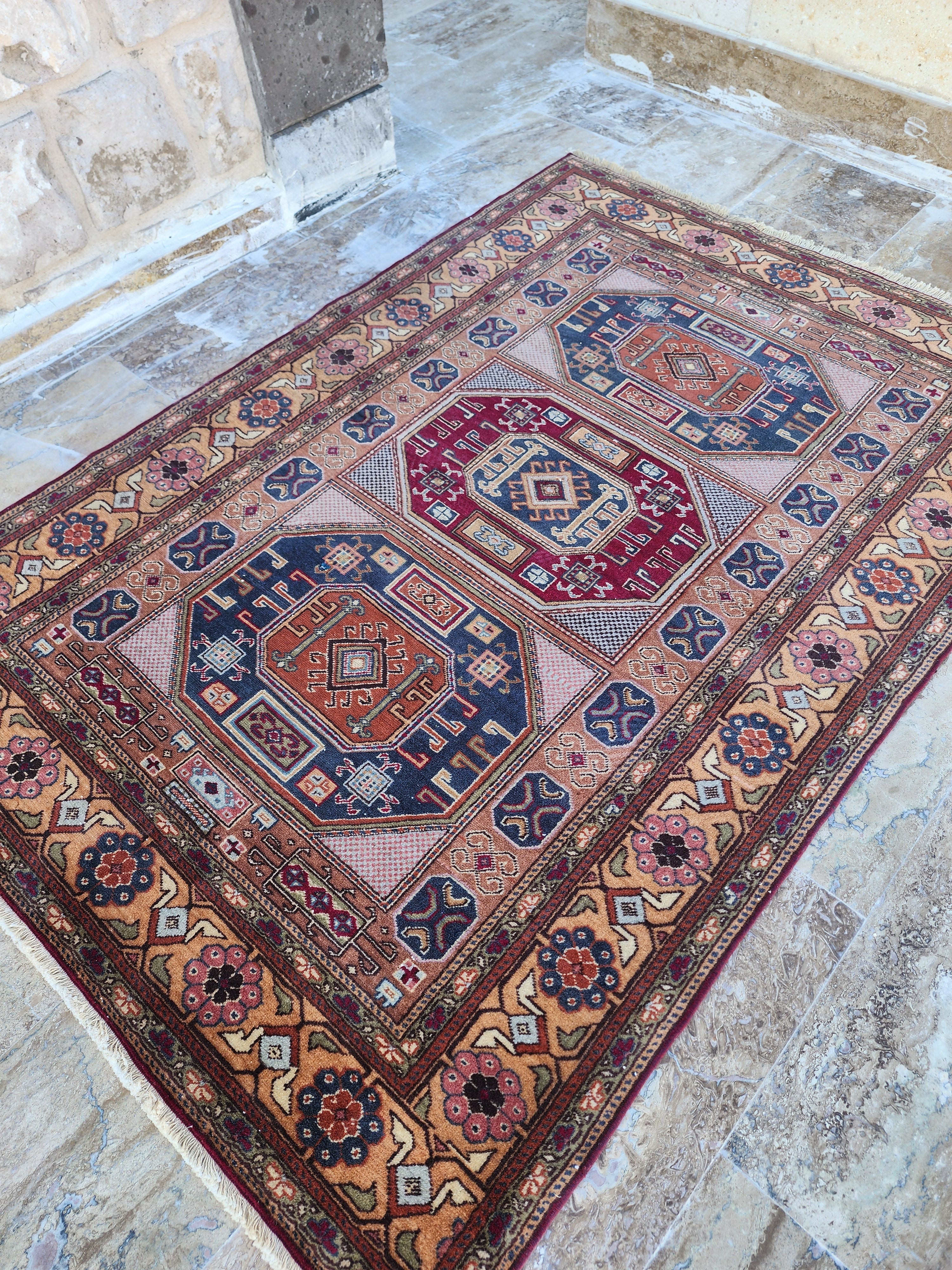 Armenian Rug Kayseri Turkey, Bohemian Handmade Organic Wool Rug, Rustic Decor Living Room Rug, Oriental Design Rug Persian Area 5'7"x4'0"