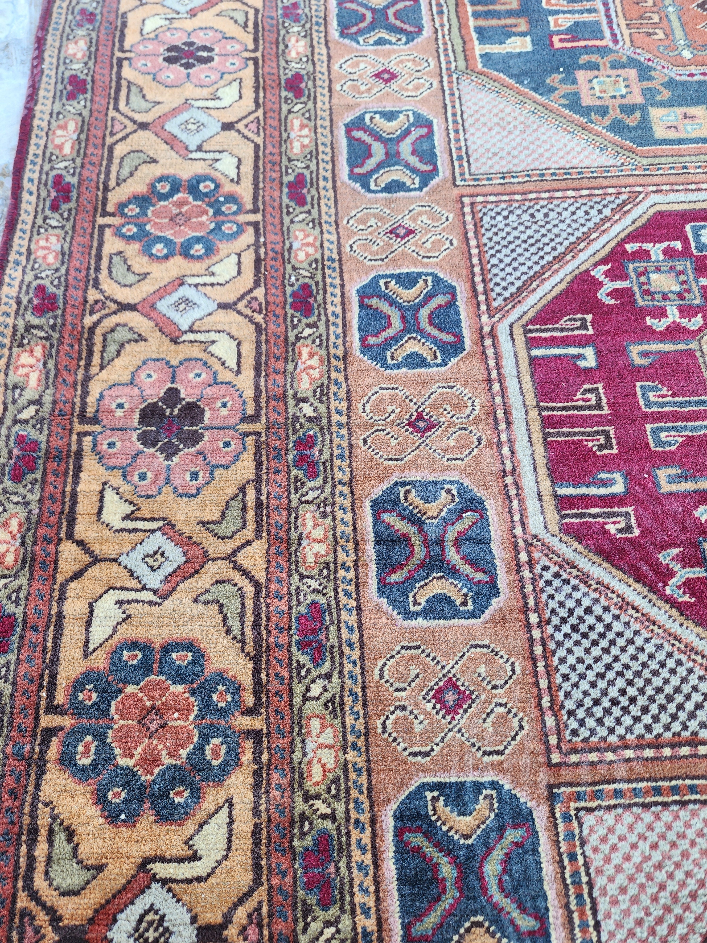 Armenian Rug Kayseri Turkey, Bohemian Handmade Organic Wool Rug, Rustic Decor Living Room Rug, Oriental Design Rug Persian Area 5'7"x4'0"