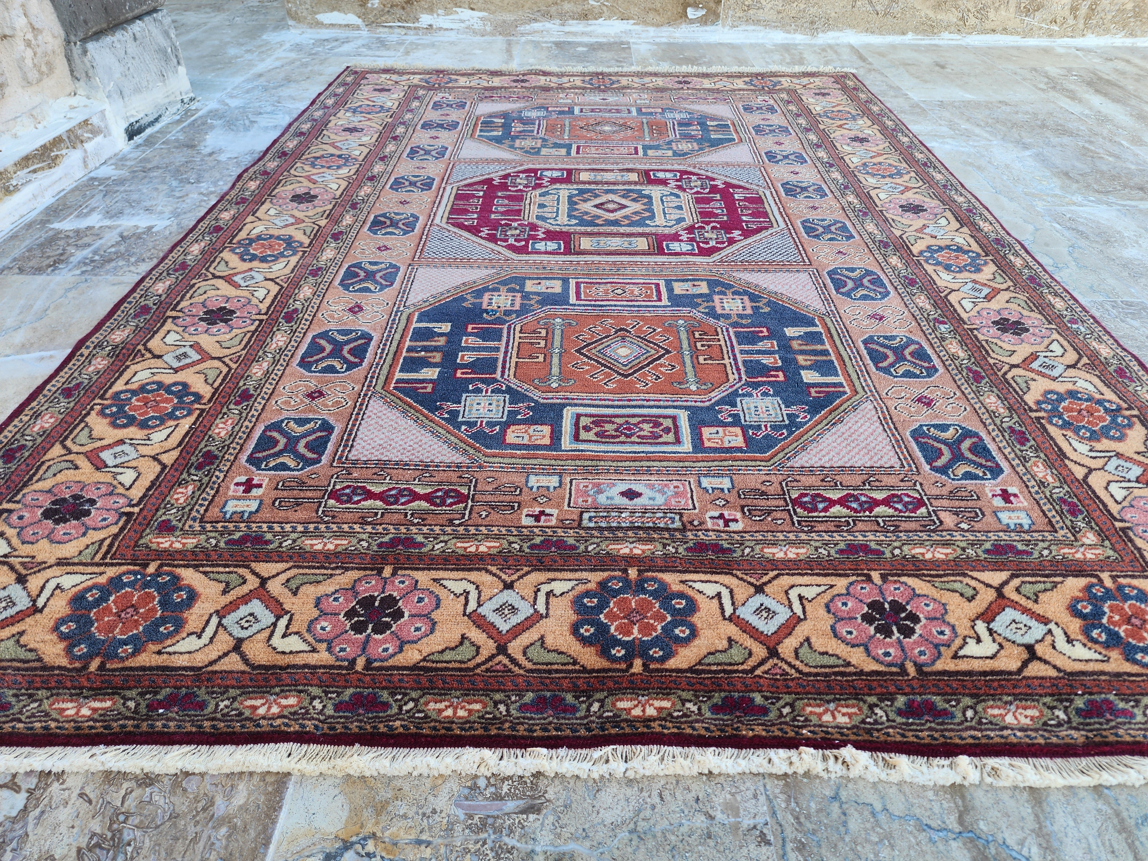 Armenian Rug Kayseri Turkey, Bohemian Handmade Organic Wool Rug, Rustic Decor Living Room Rug, Oriental Design Rug Persian Area 5'7"x4'0"