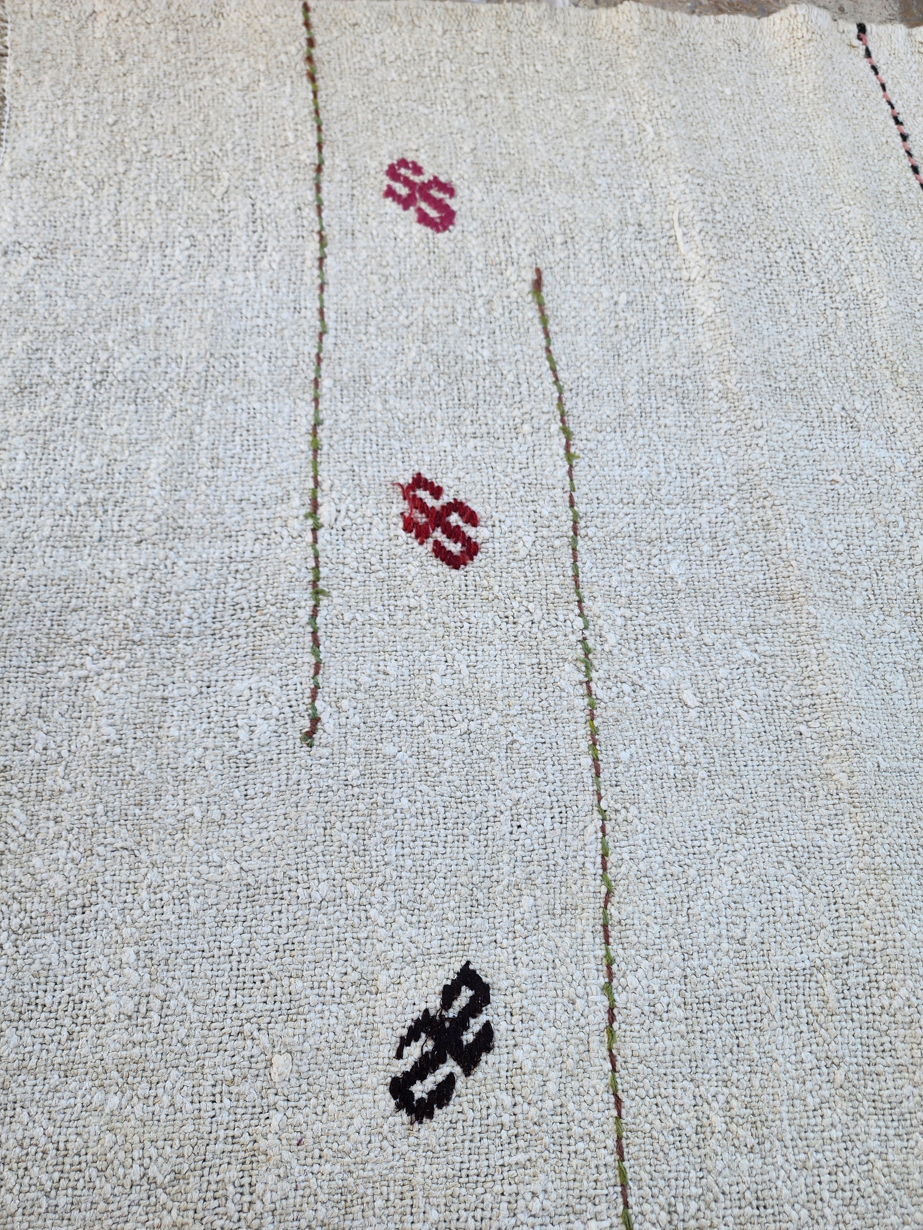 Anatolian Kilim Runner Rug 8'8''x3'2'' Minimalist 100% Natural Hemp Floor Covering, Moroccan Berber Style Handmade Wool Boho Rustic Rug