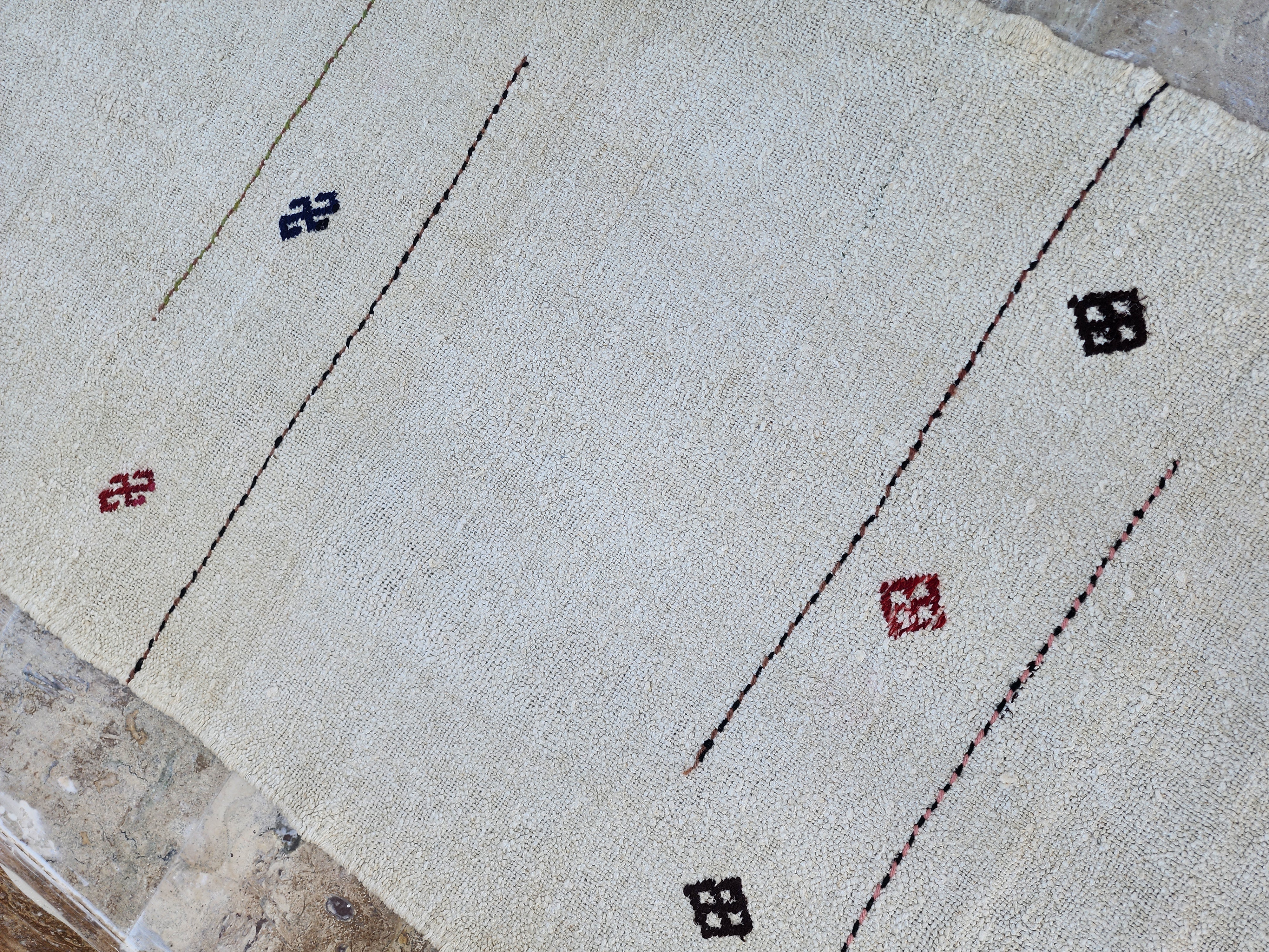 Anatolian Kilim Runner Rug 8'8''x3'2'' Minimalist 100% Natural Hemp Floor Covering, Moroccan Berber Style Handmade Wool Boho Rustic Rug