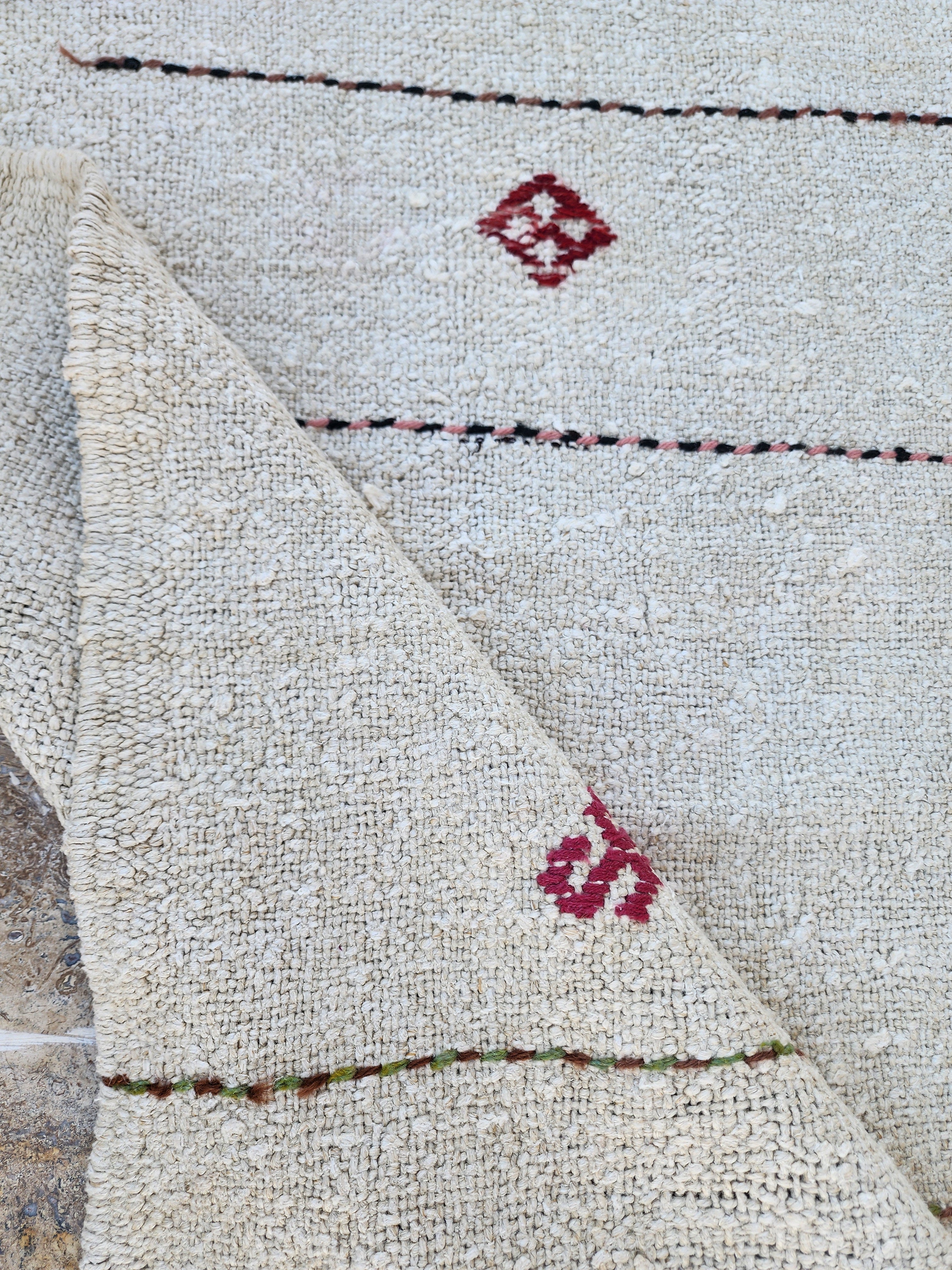 Anatolian Kilim Runner Rug 8'8''x3'2'' Minimalist 100% Natural Hemp Floor Covering, Moroccan Berber Style Handmade Wool Boho Rustic Rug