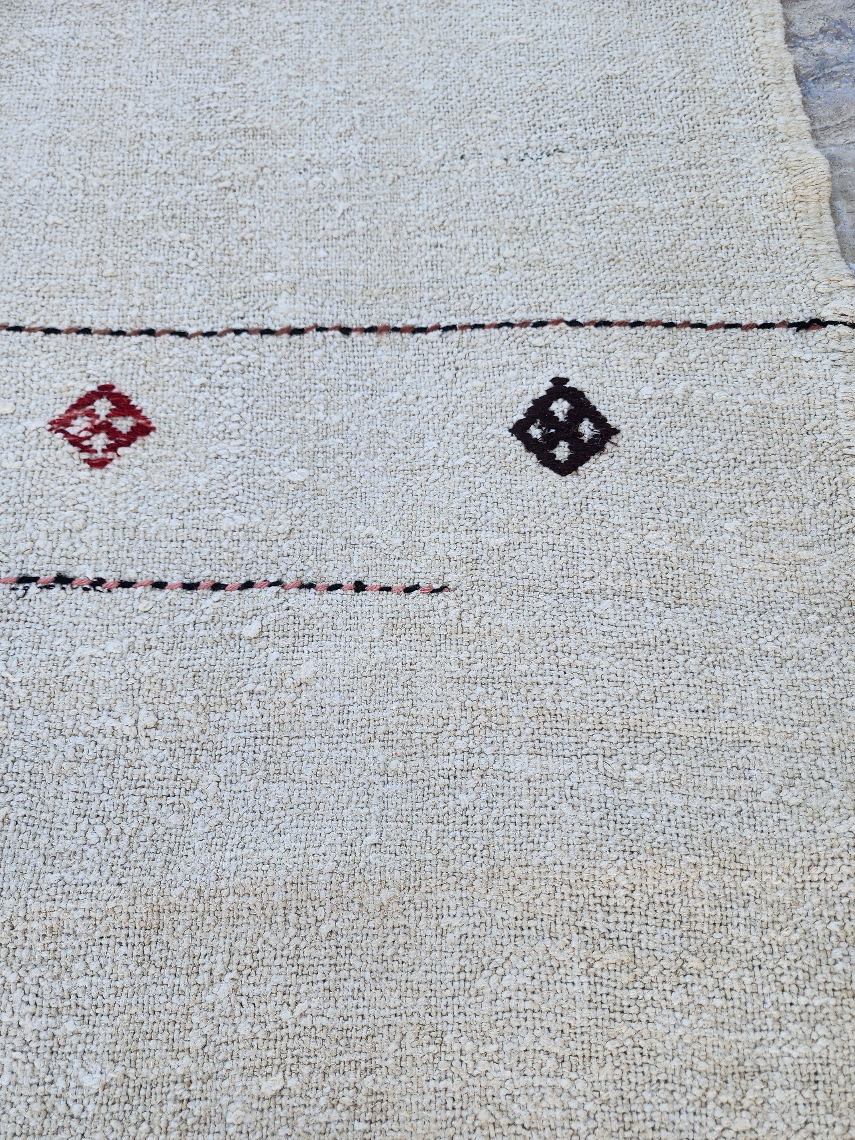 Anatolian Kilim Runner Rug 8'8''x3'2'' Minimalist 100% Natural Hemp Floor Covering, Moroccan Berber Style Handmade Wool Boho Rustic Rug