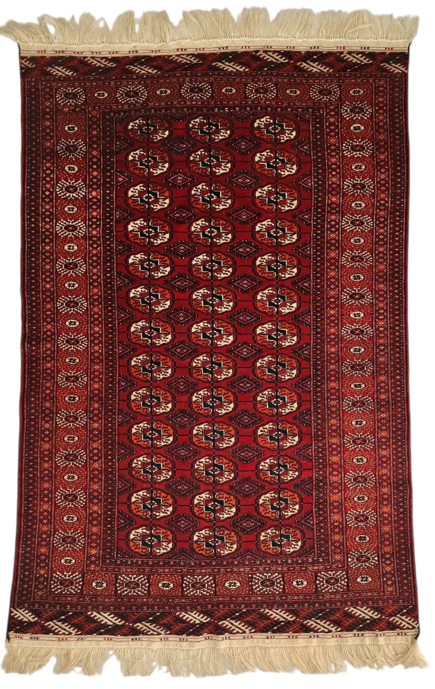 Handmade Turkoman Wool Rug: 4x7 Red Turcoman Area Rug